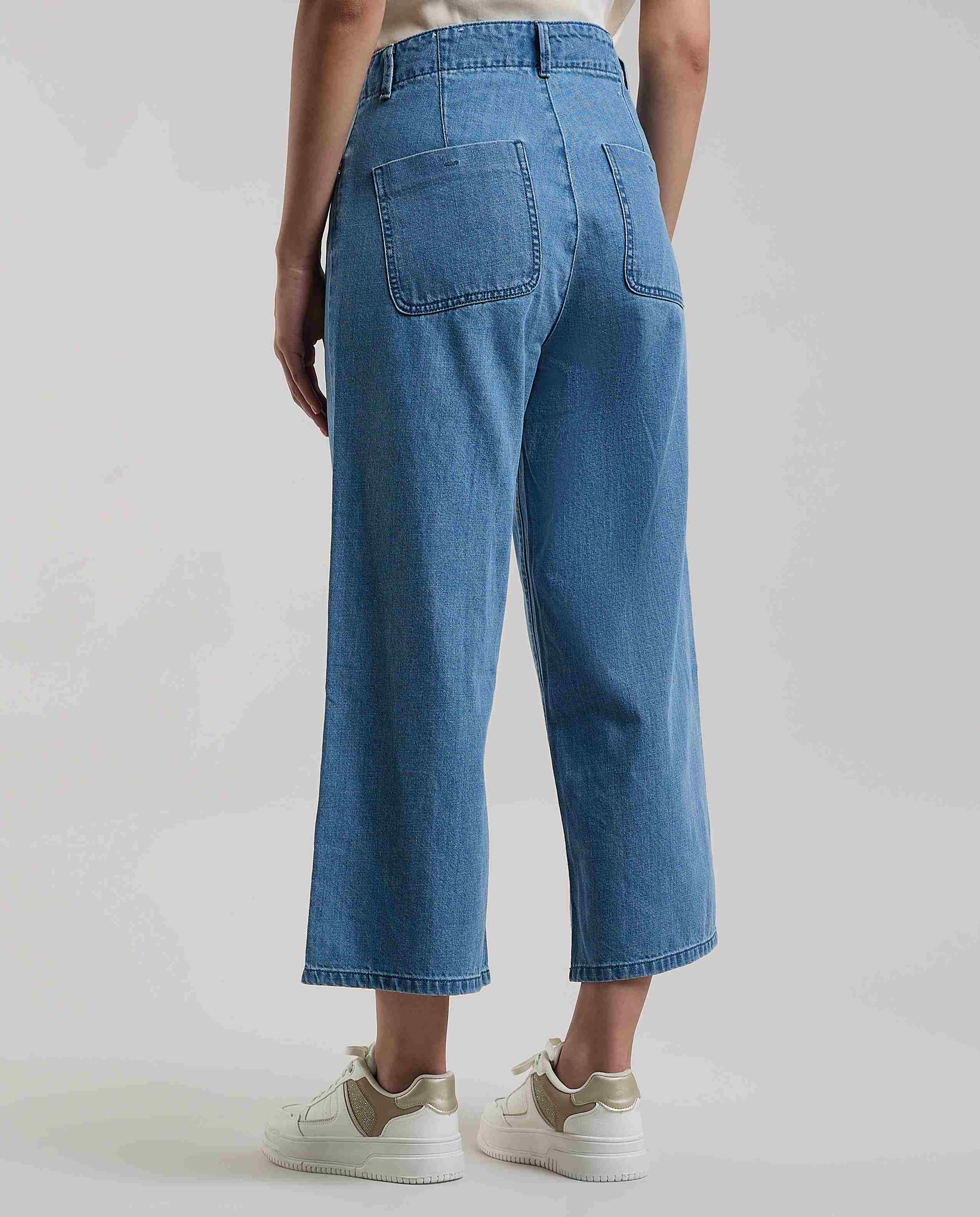Washed Wide Jeans with Button Closure