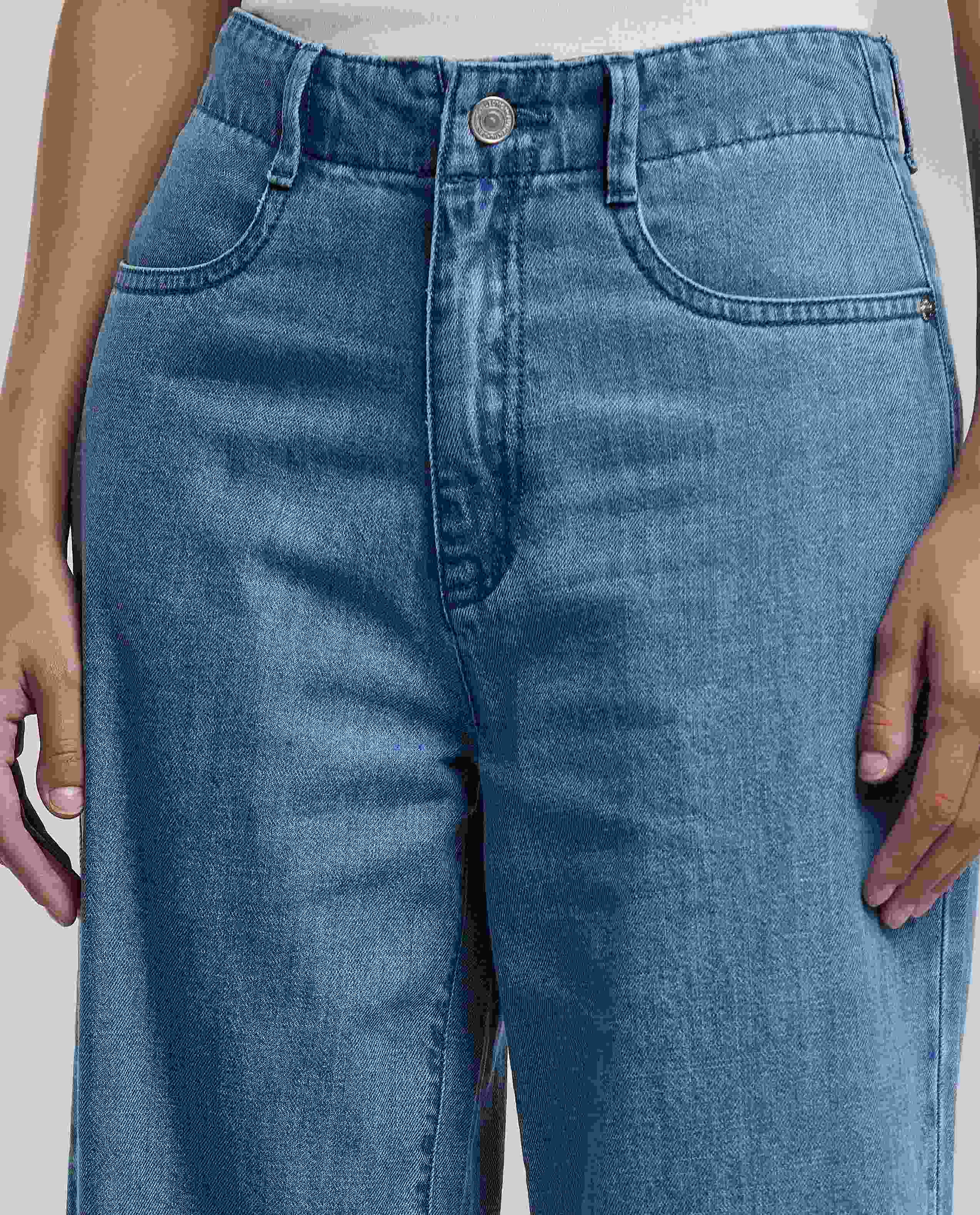 Washed Wide Jeans with Button Closure