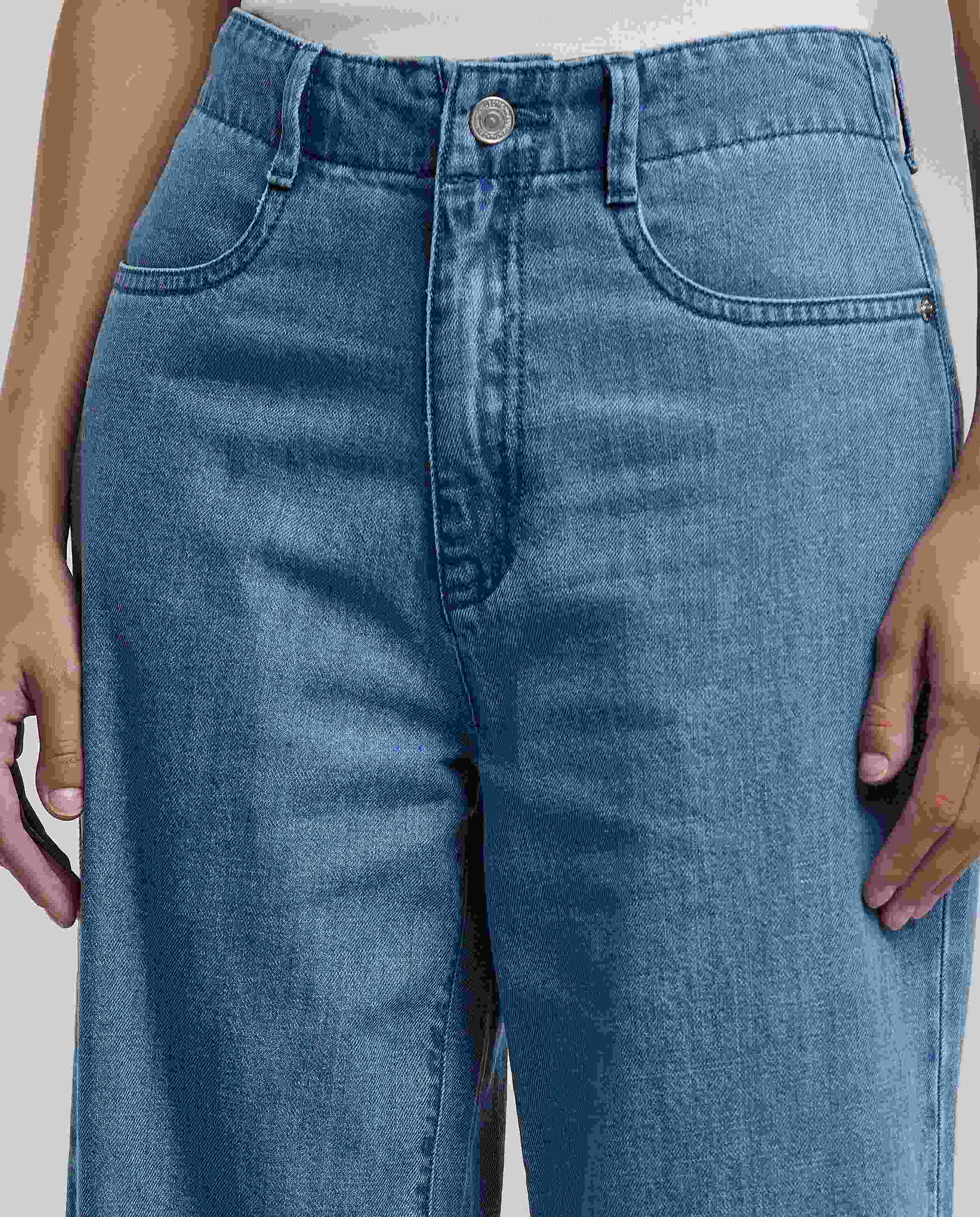 Washed Wide Jeans with Button Closure