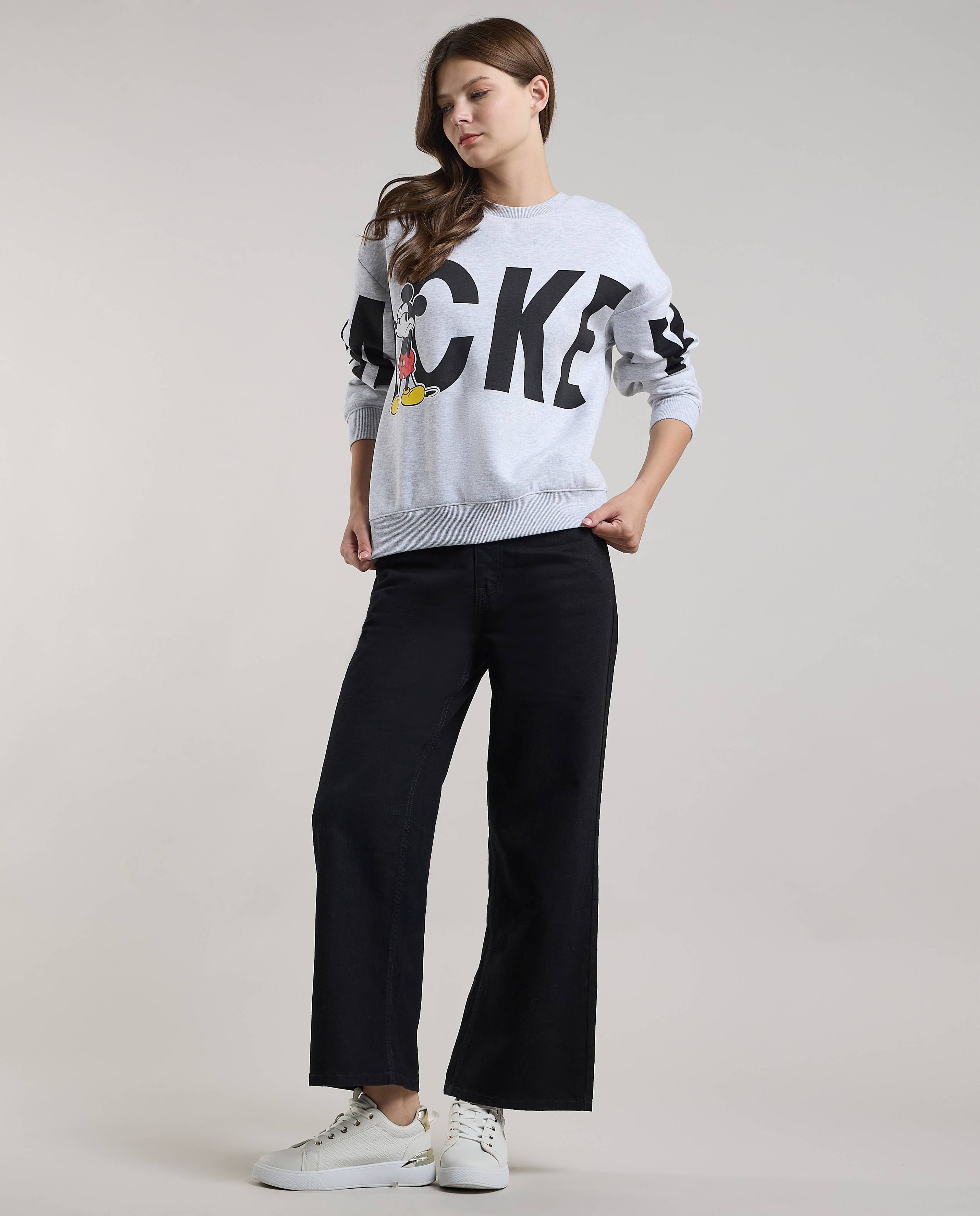 Mickey Mouse Print Sweatshirt with Crew Neck and Long Sleeves
