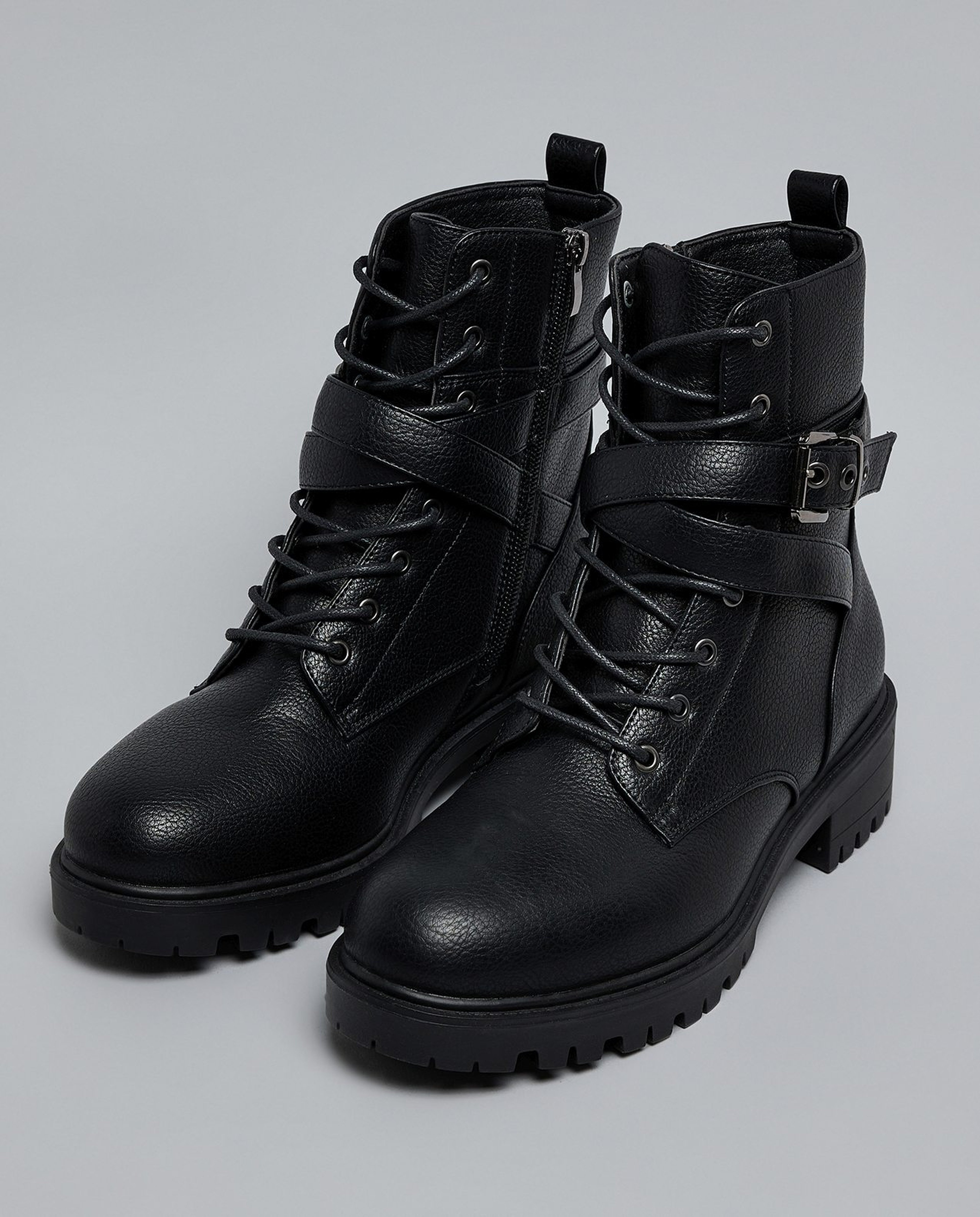 Textured Lace-Up Ankle Boots