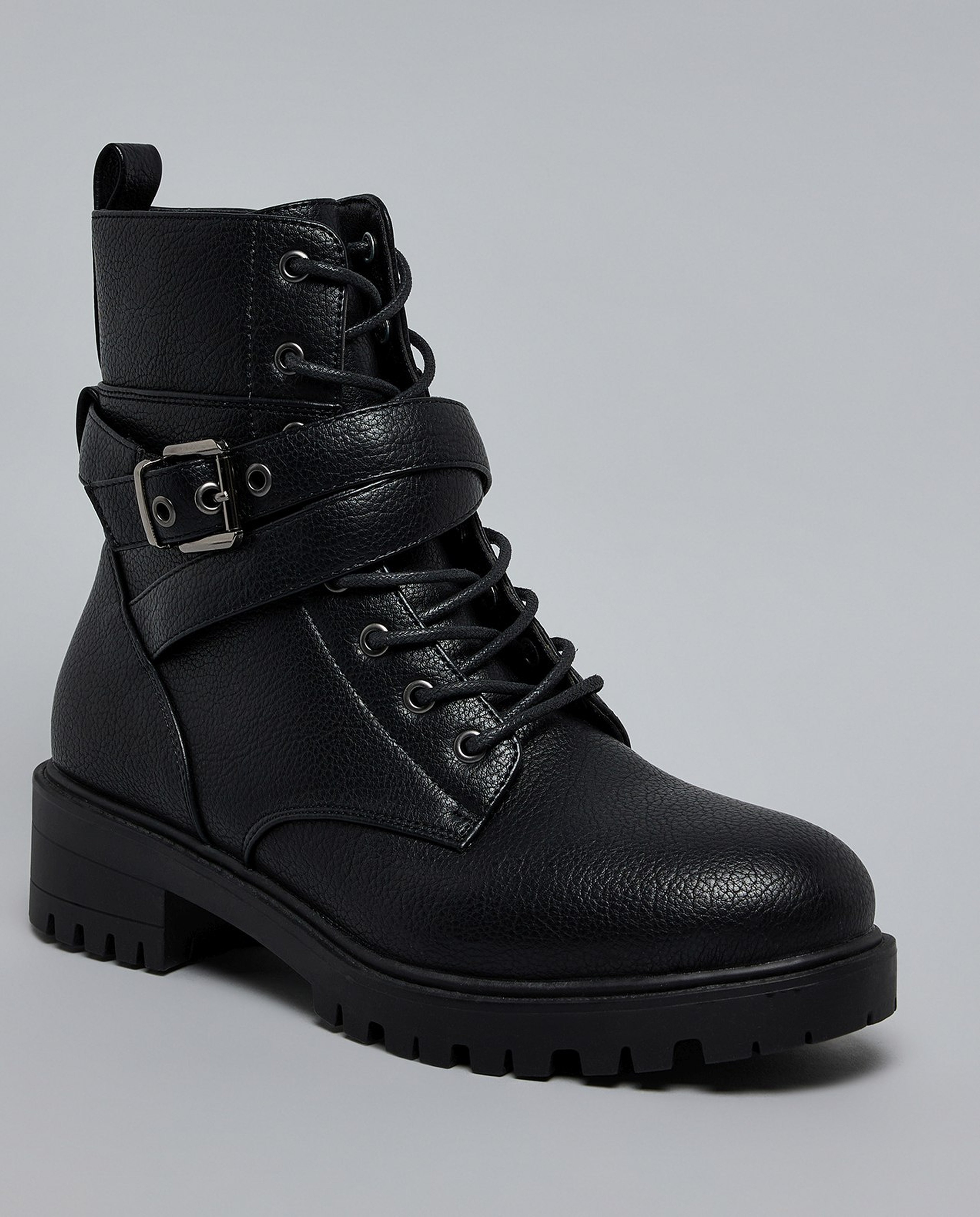 Textured Lace-Up Ankle Boots