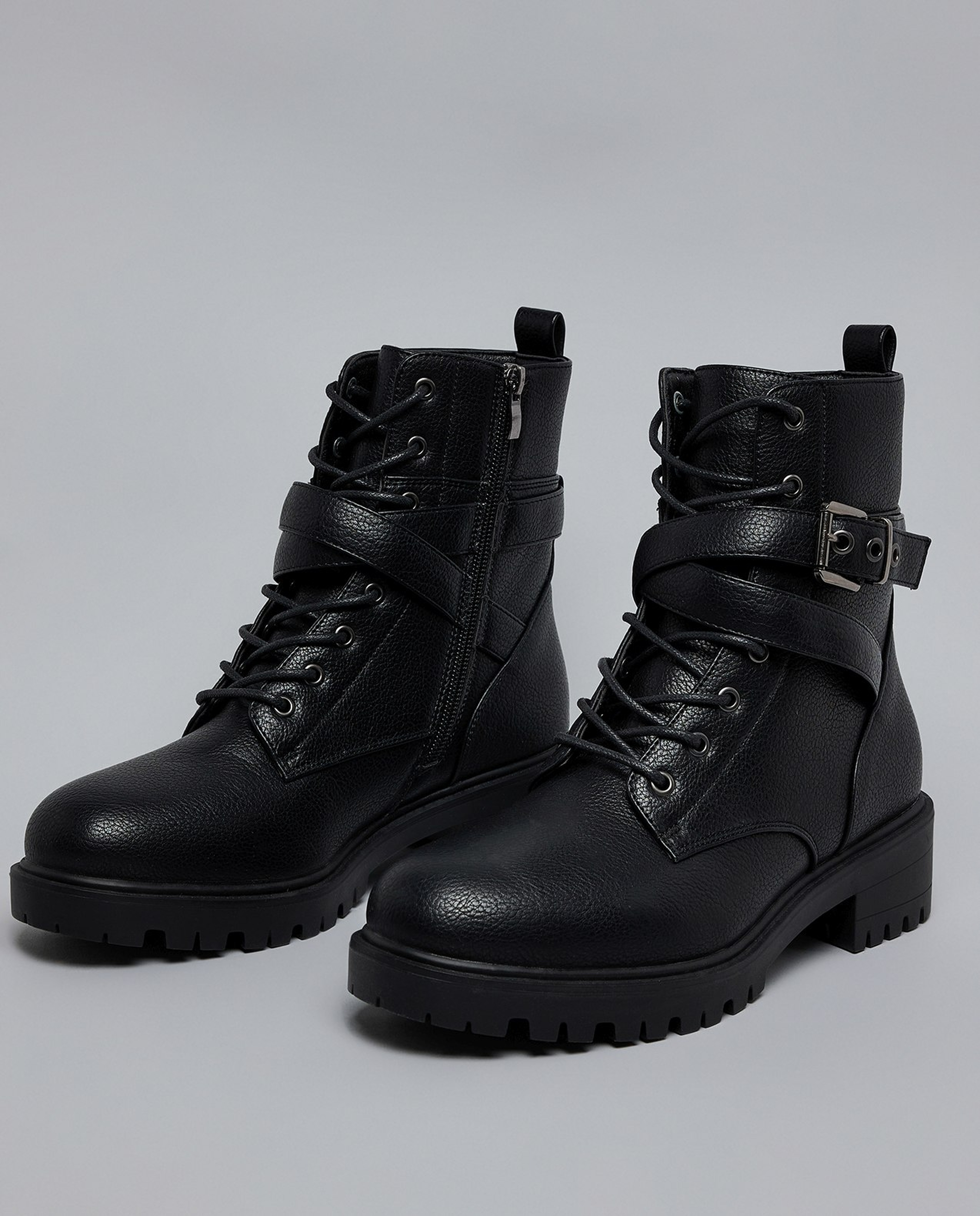 Textured Lace-Up Ankle Boots