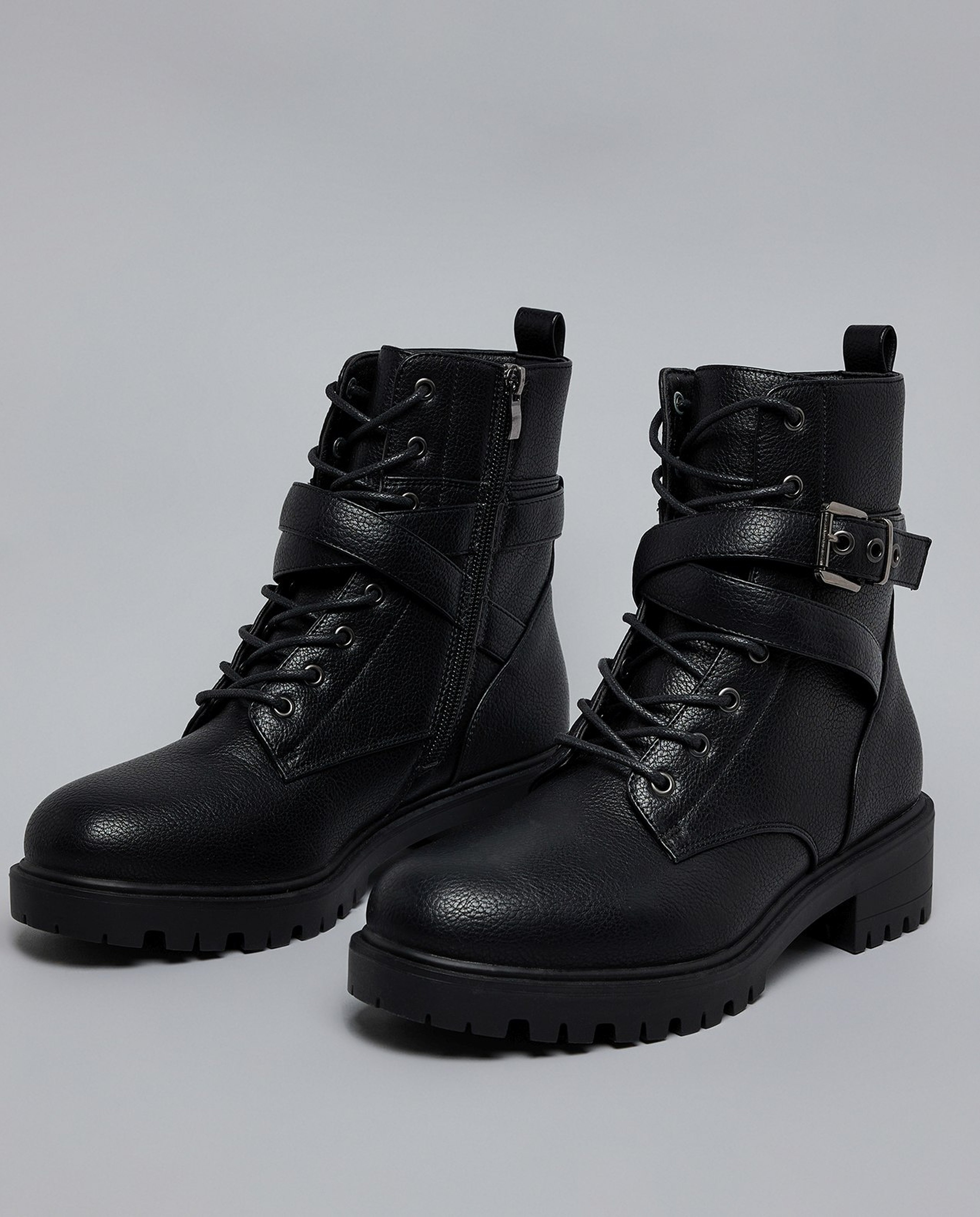 Textured Lace-Up Ankle Boots