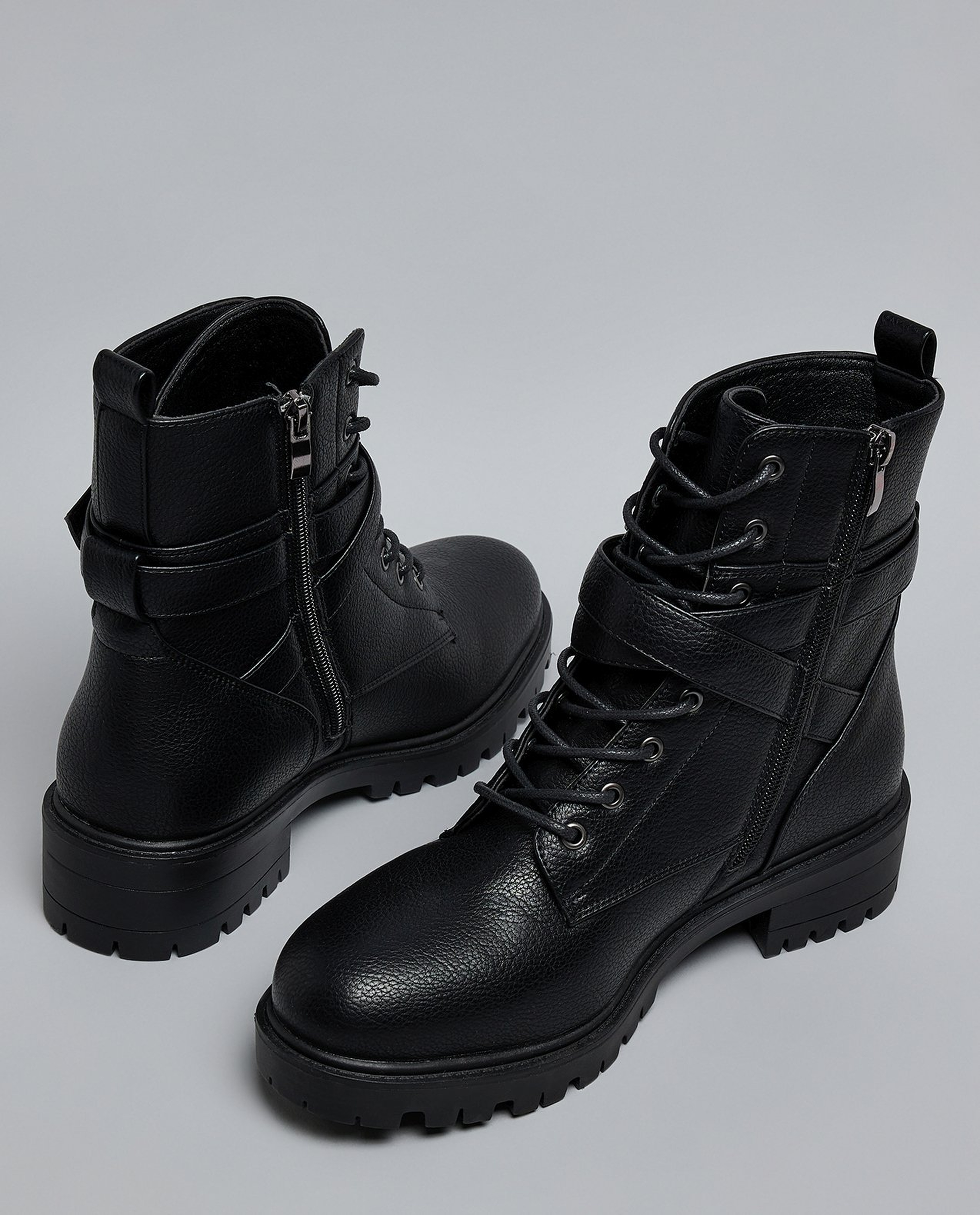 Textured Lace-Up Ankle Boots