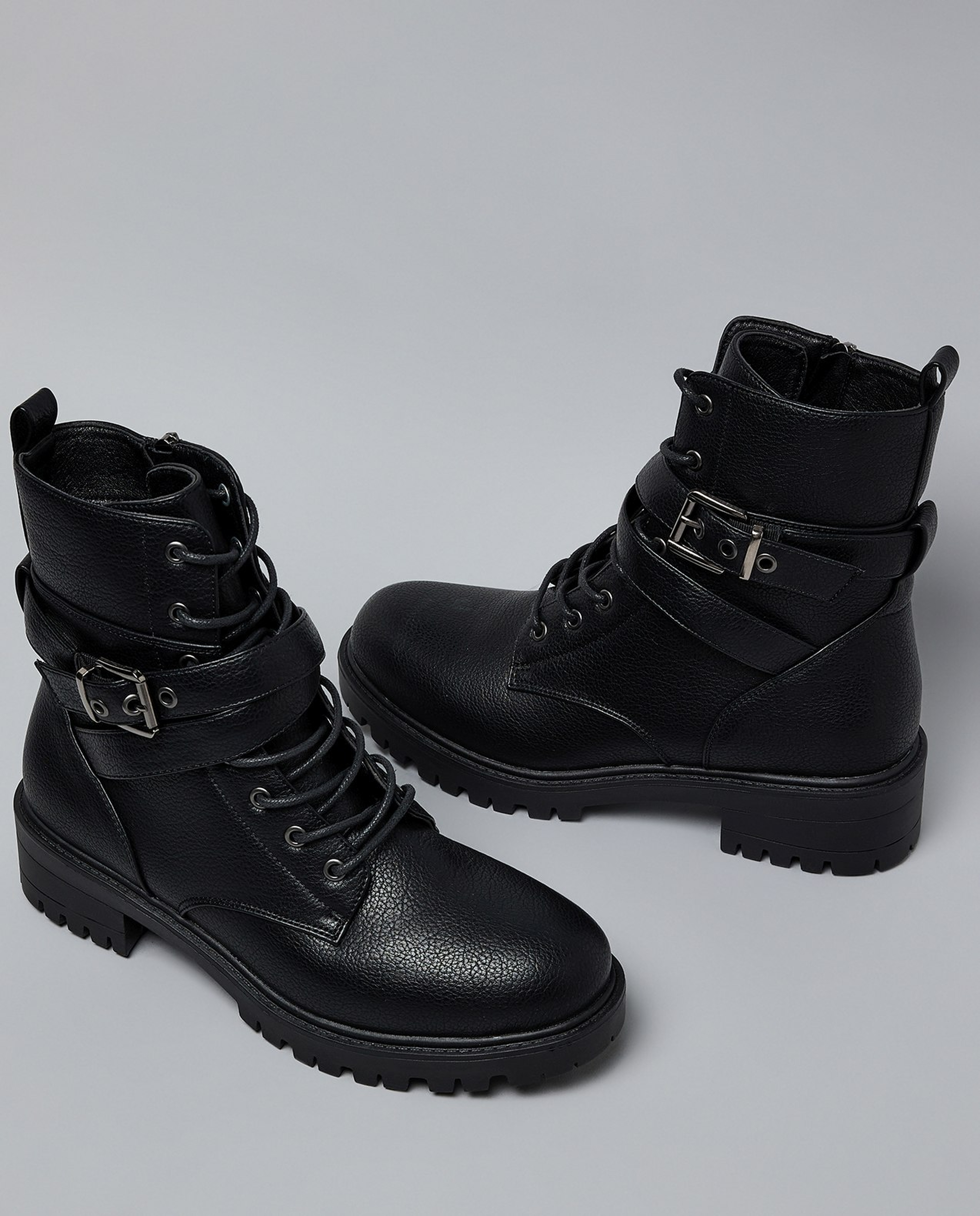 Textured Lace-Up Ankle Boots