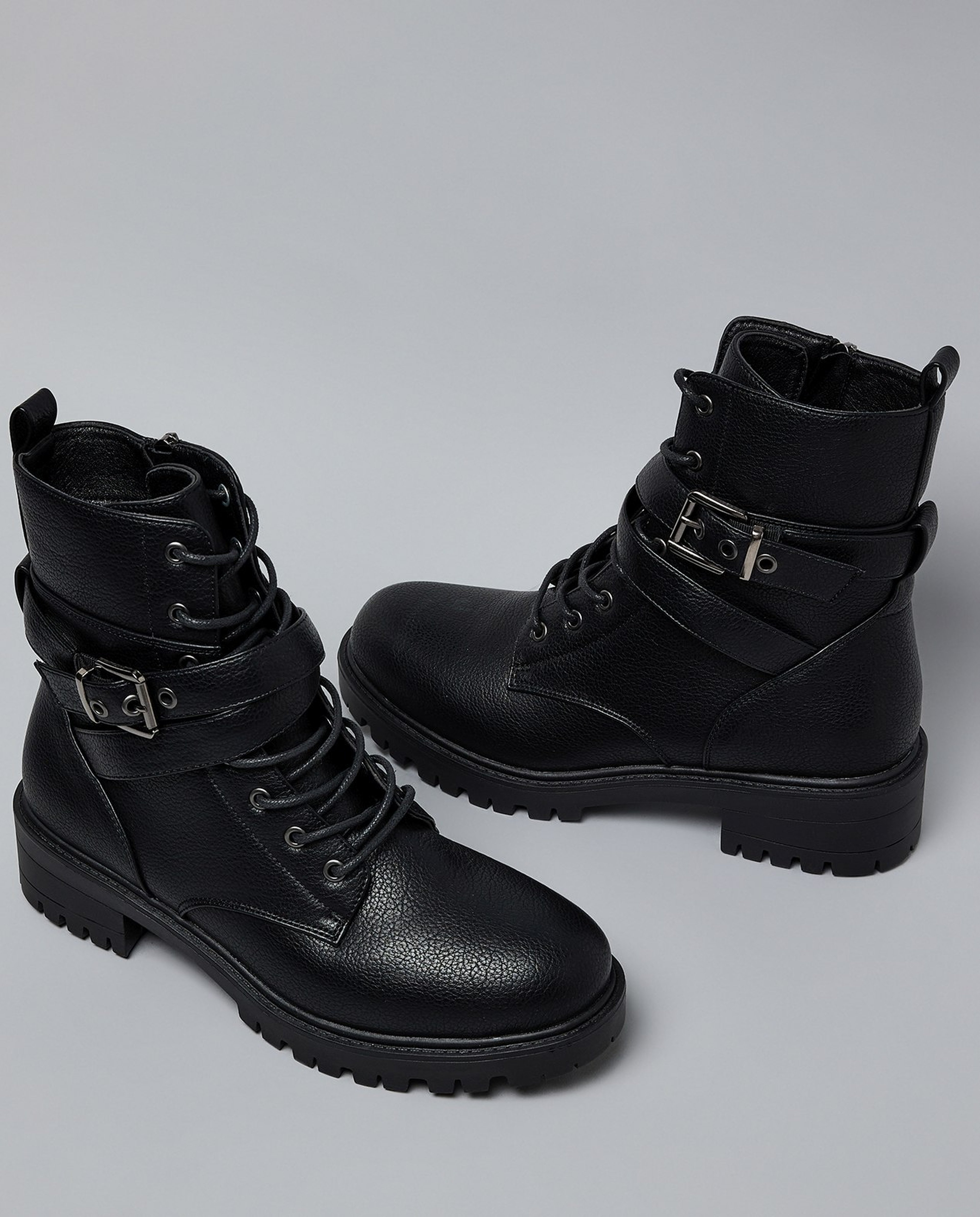 Textured Lace-Up Ankle Boots