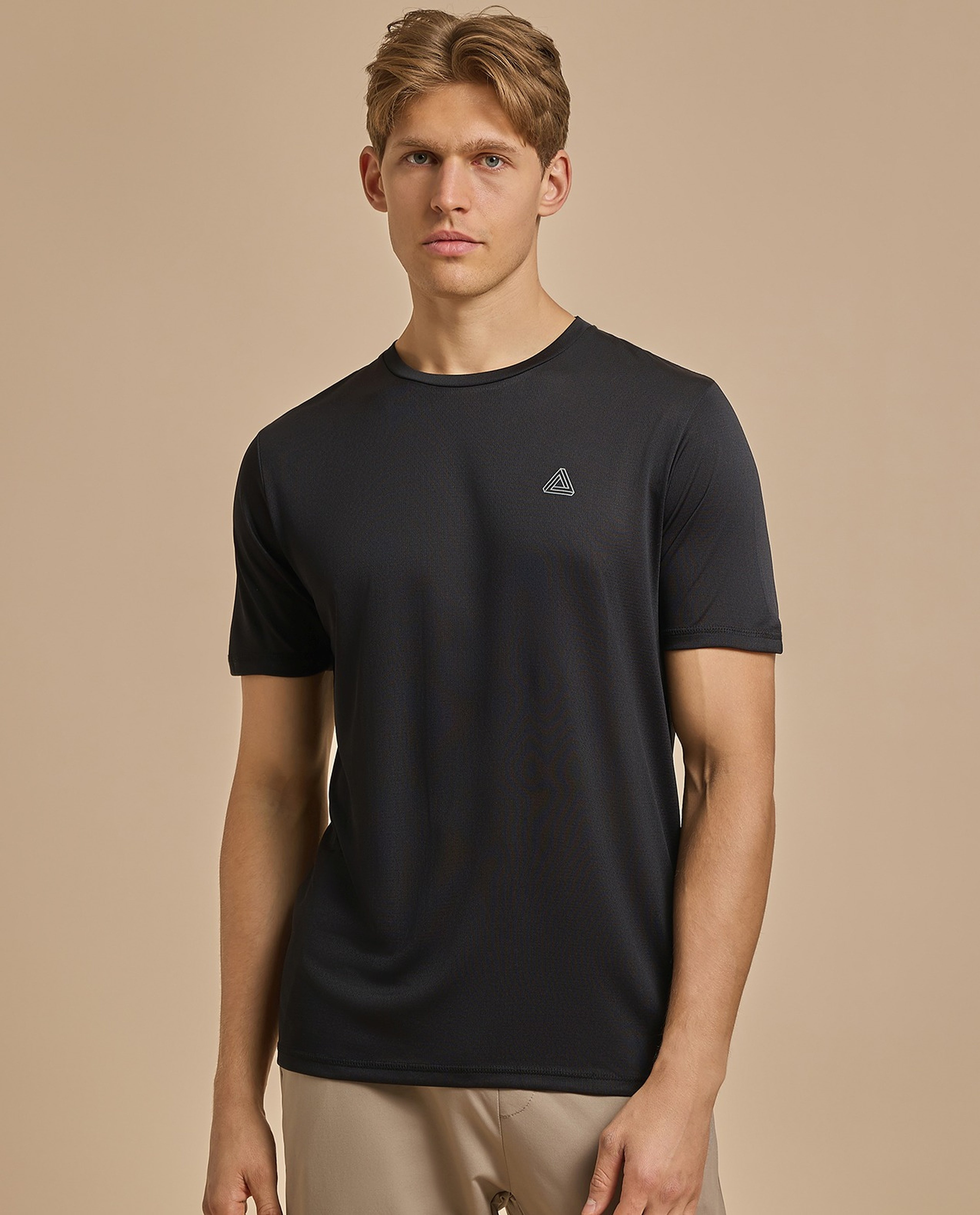 Logo Detail Active T-Shirt with Crew Neck and Short Sleeves