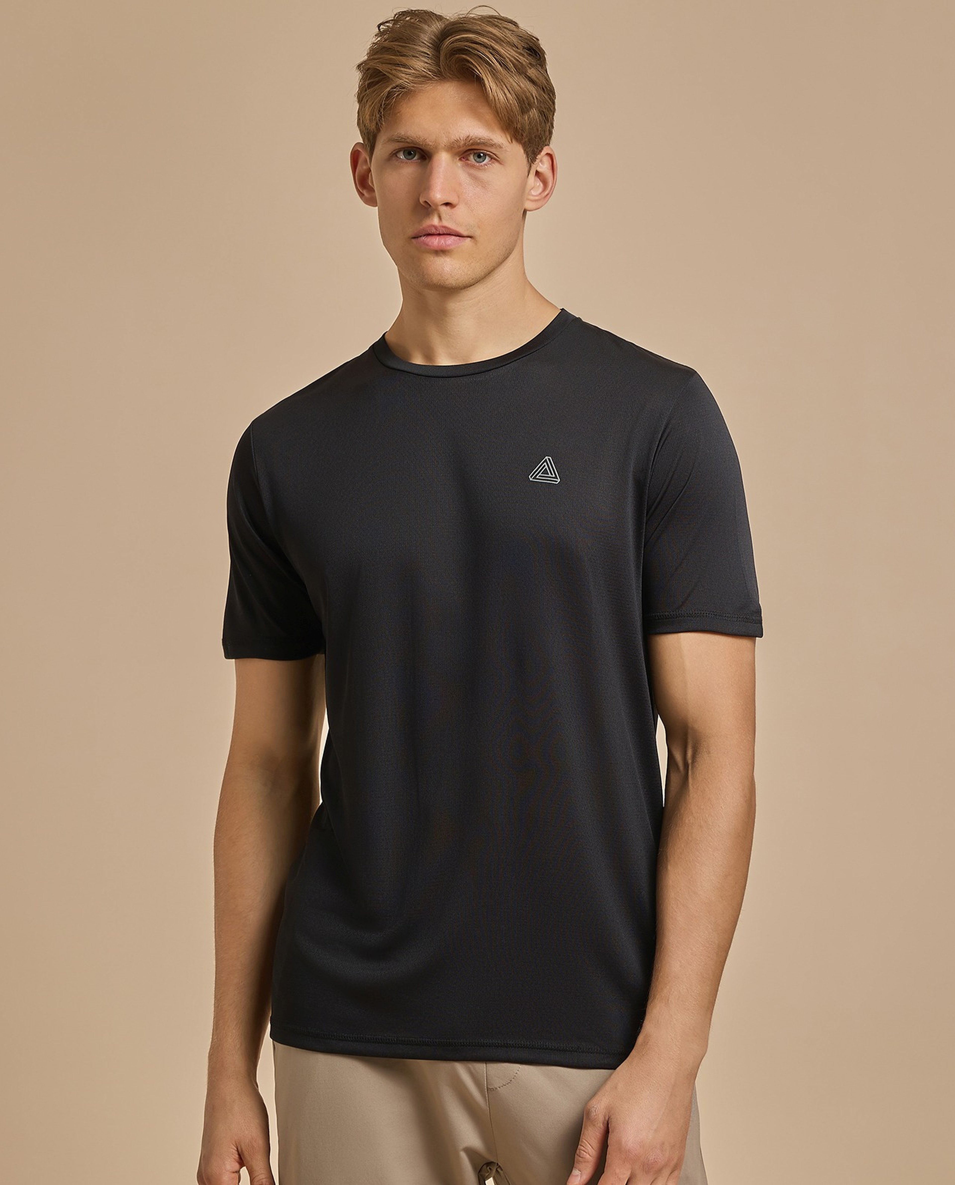 Logo Detail Active T-Shirt with Crew Neck and Short Sleeves