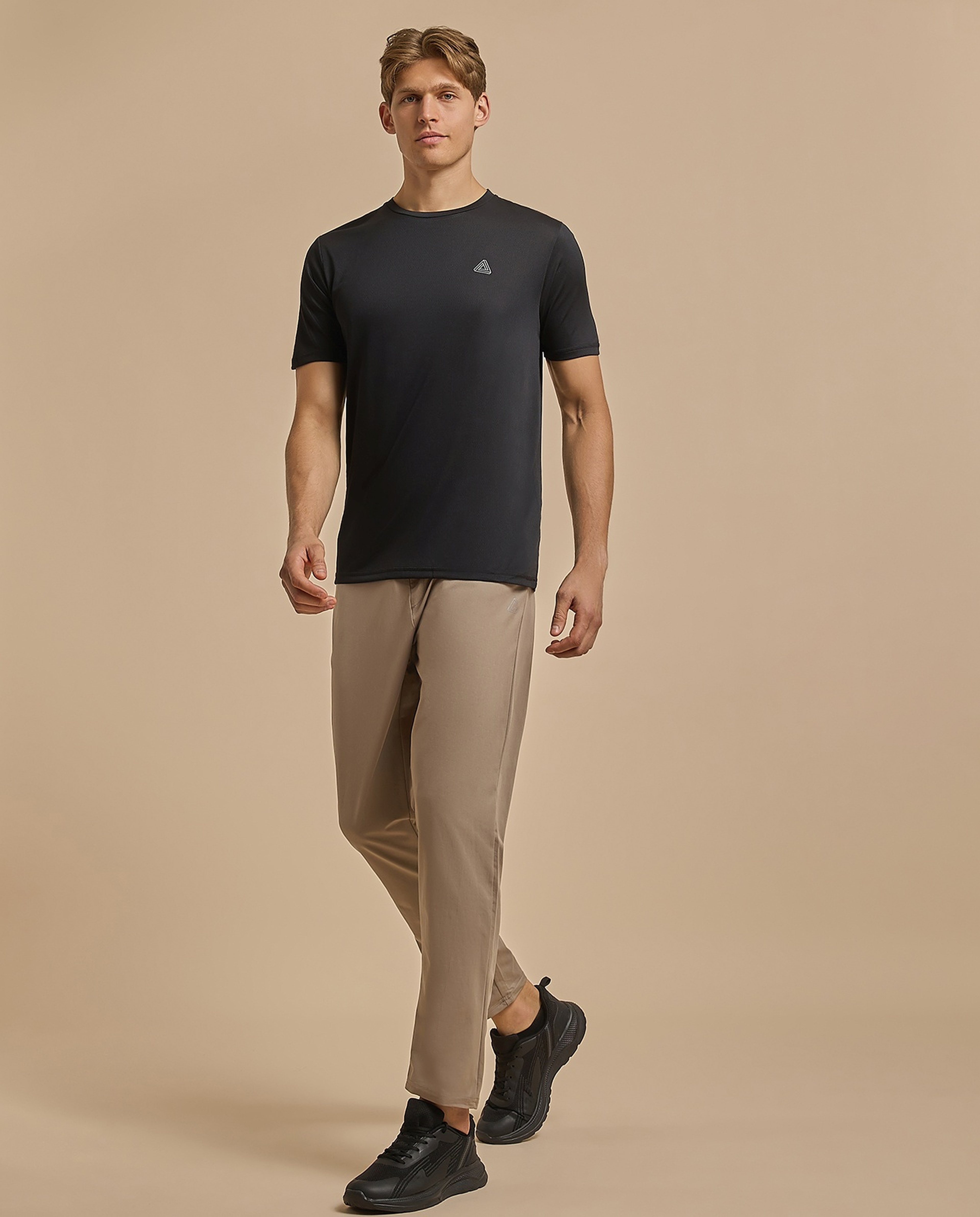 Logo Detail Active T-Shirt with Crew Neck and Short Sleeves