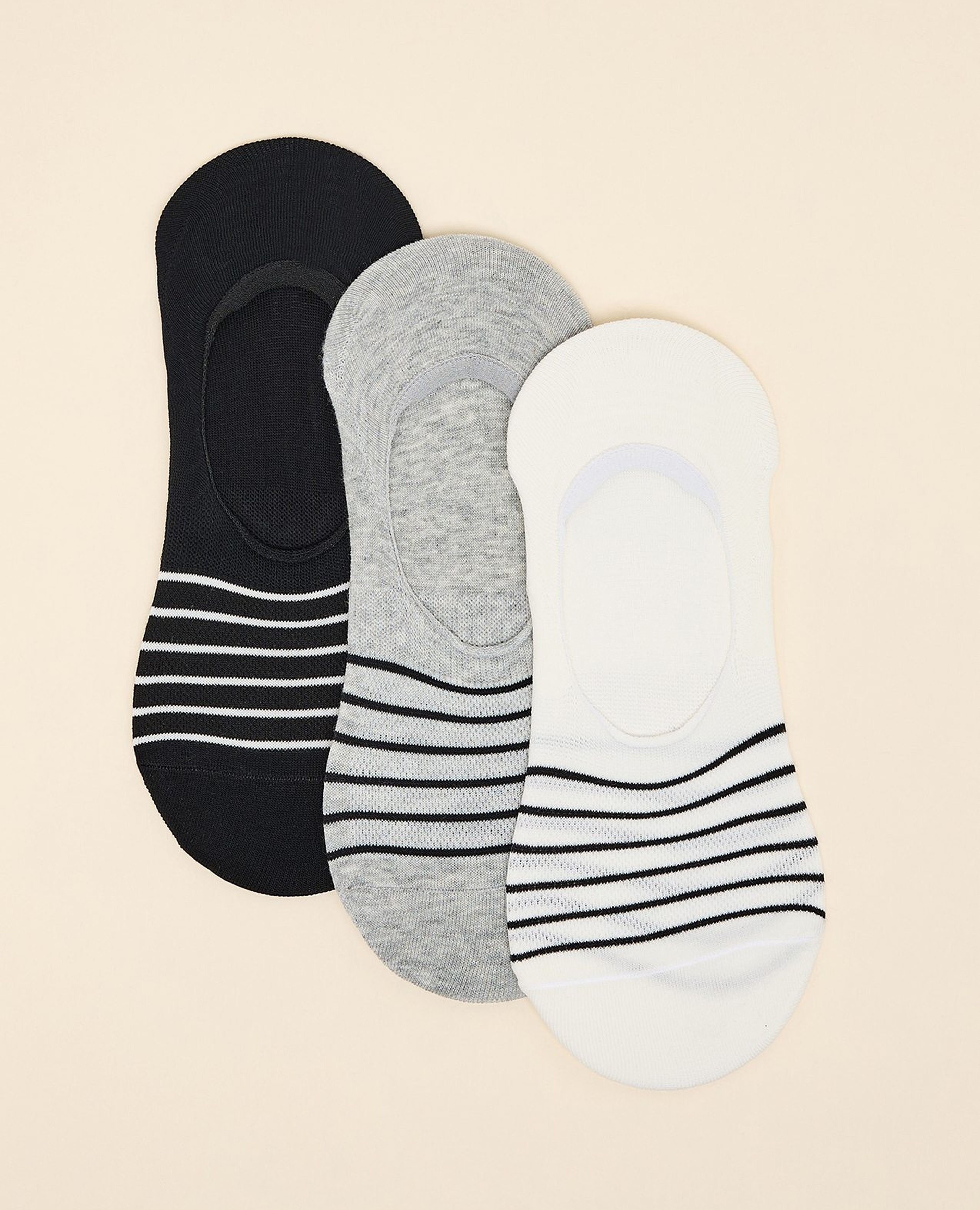 3 Pack Striped No Show Socks