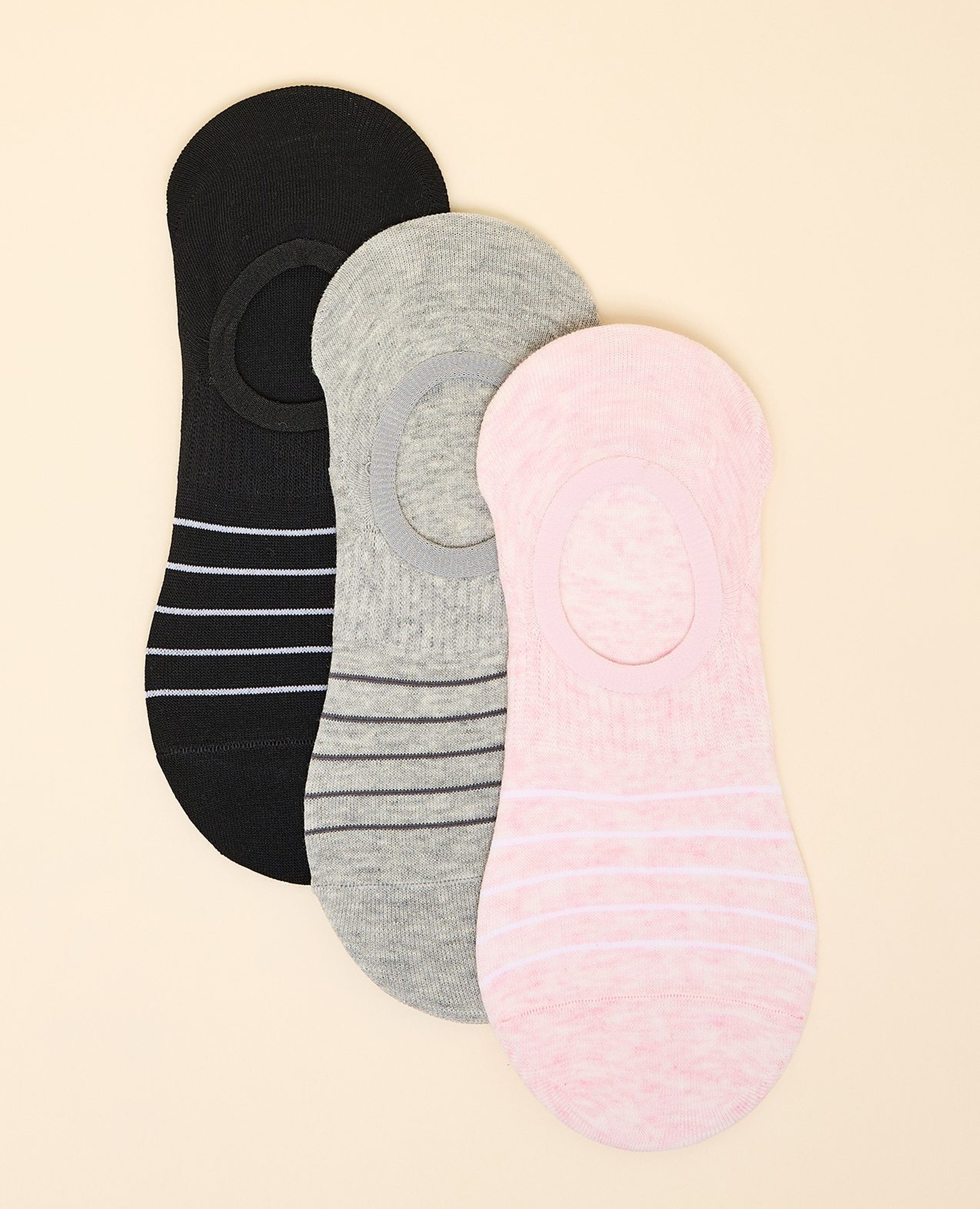 3 Pack Patterned No Sho Socks