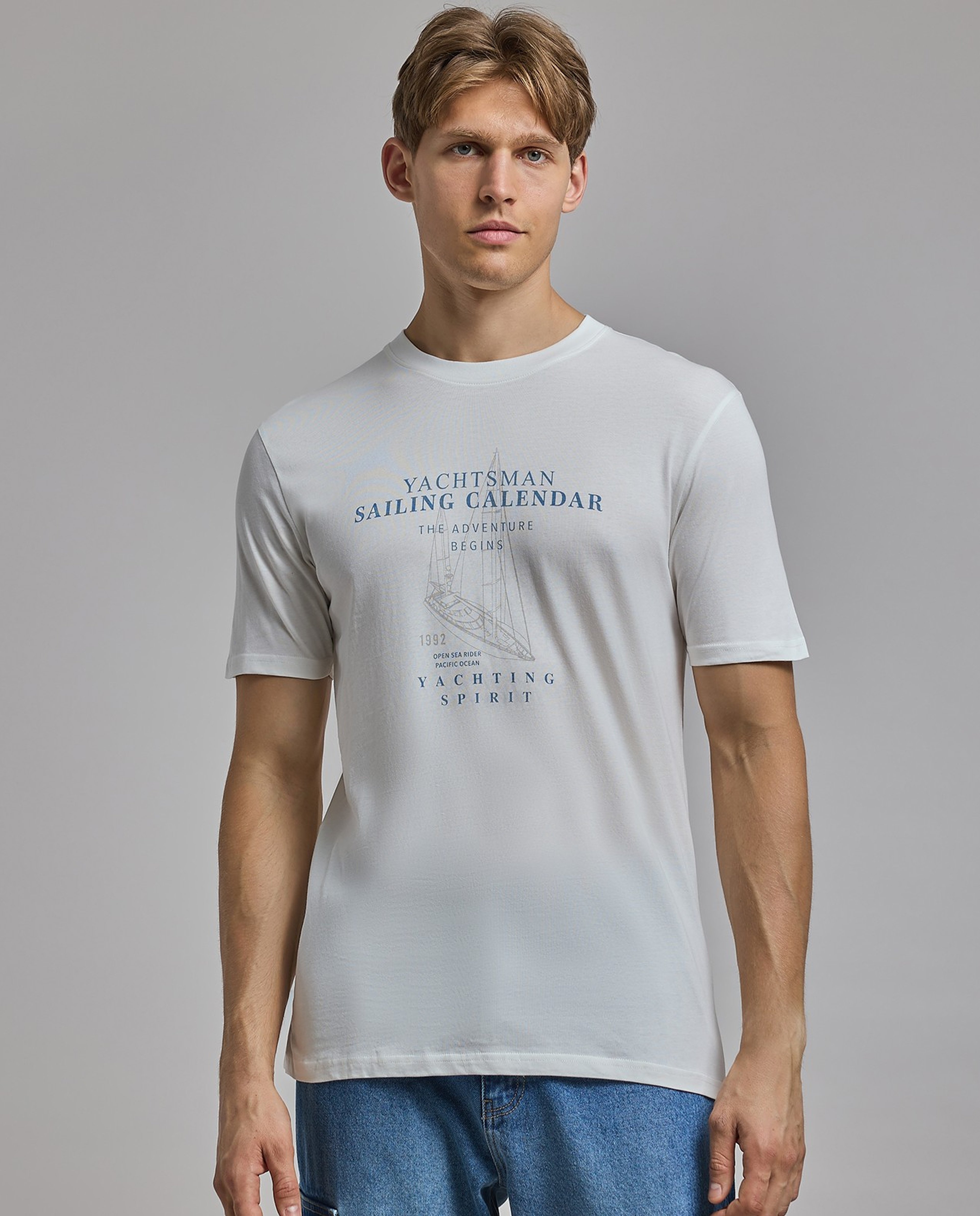 Printed T-Shirt with Crew Neck and Short Sleeves