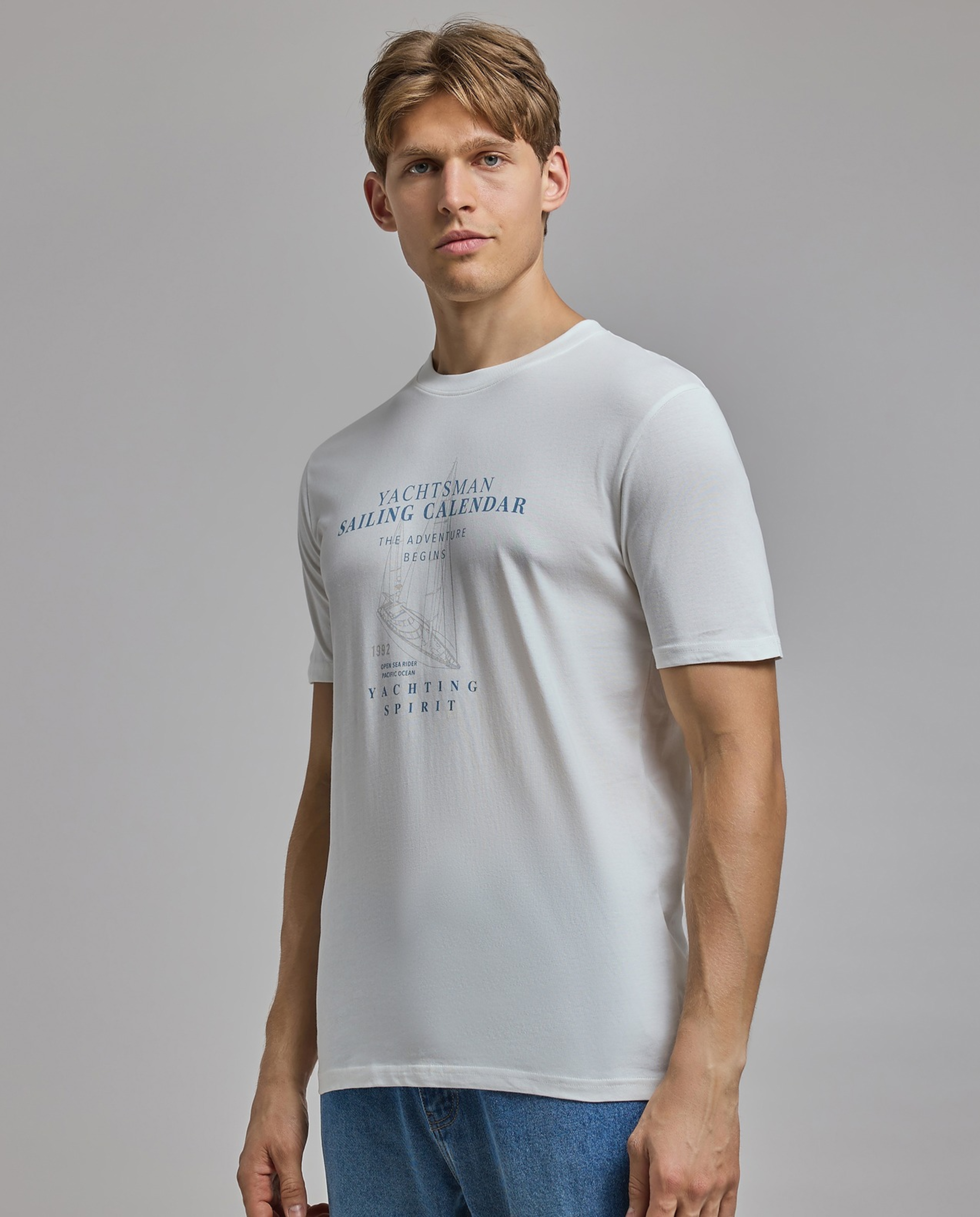 Printed T-Shirt with Crew Neck and Short Sleeves