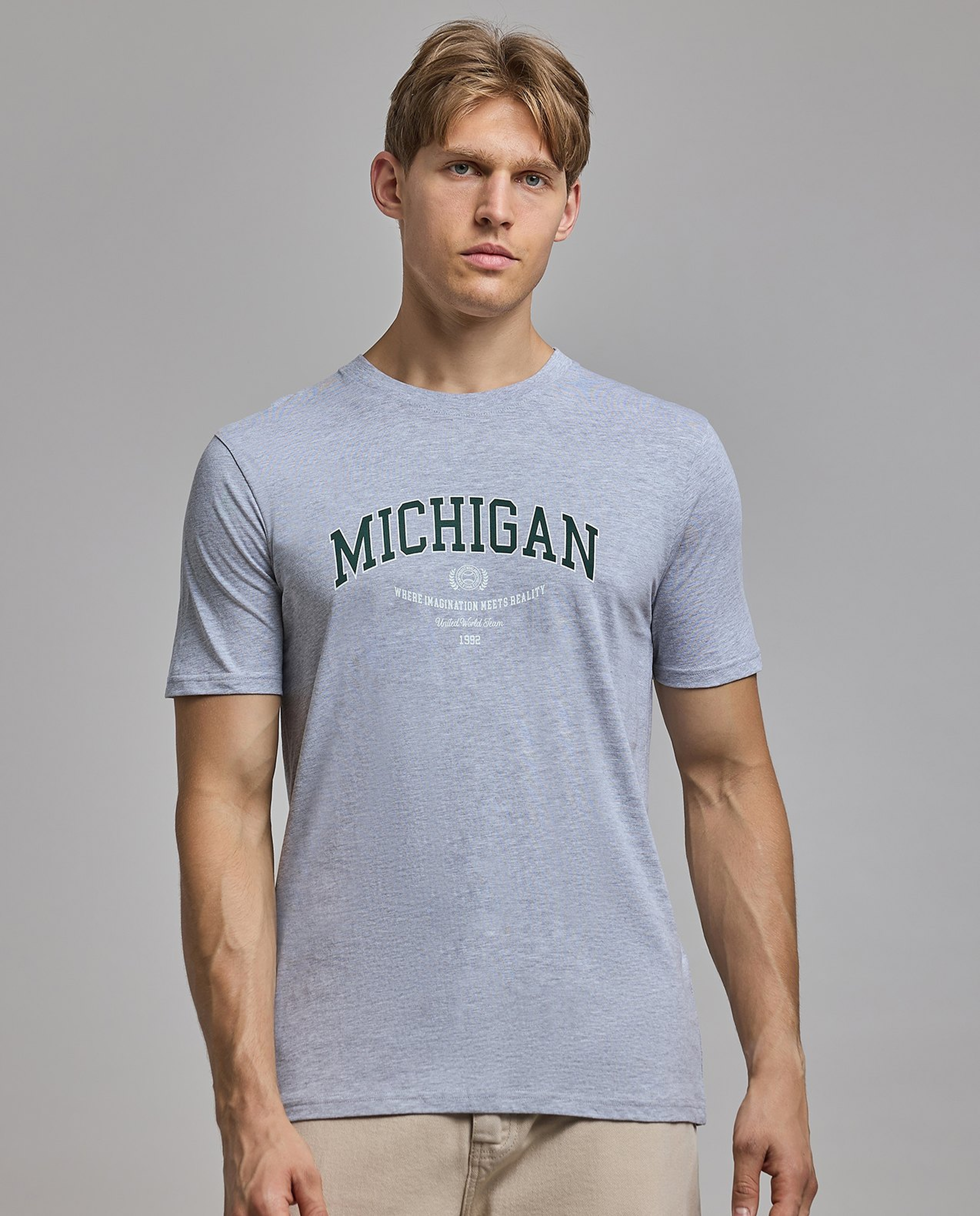 Typography Print T-Shirt with Crew Neck and Short Sleeves