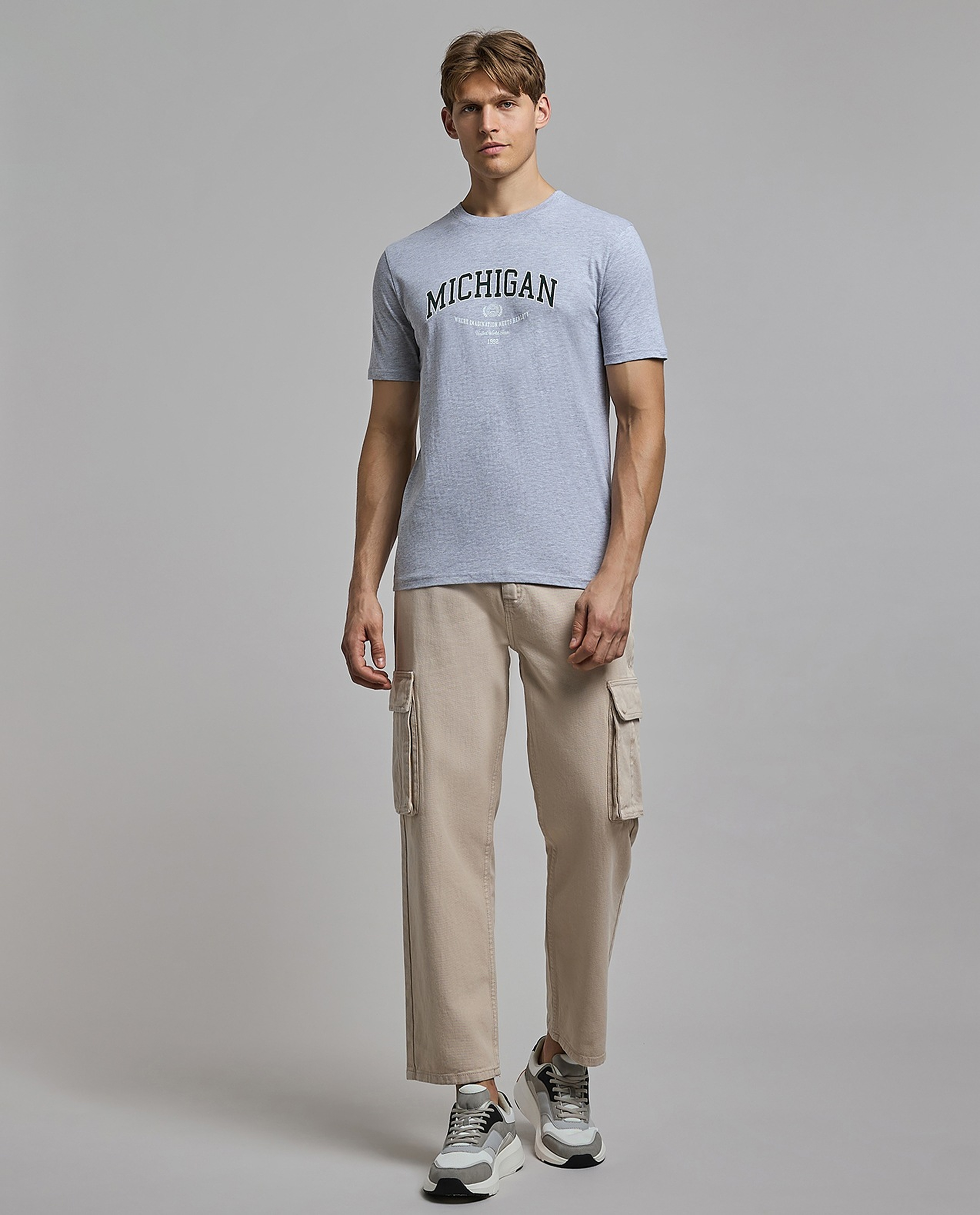 Typography Print T-Shirt with Crew Neck and Short Sleeves