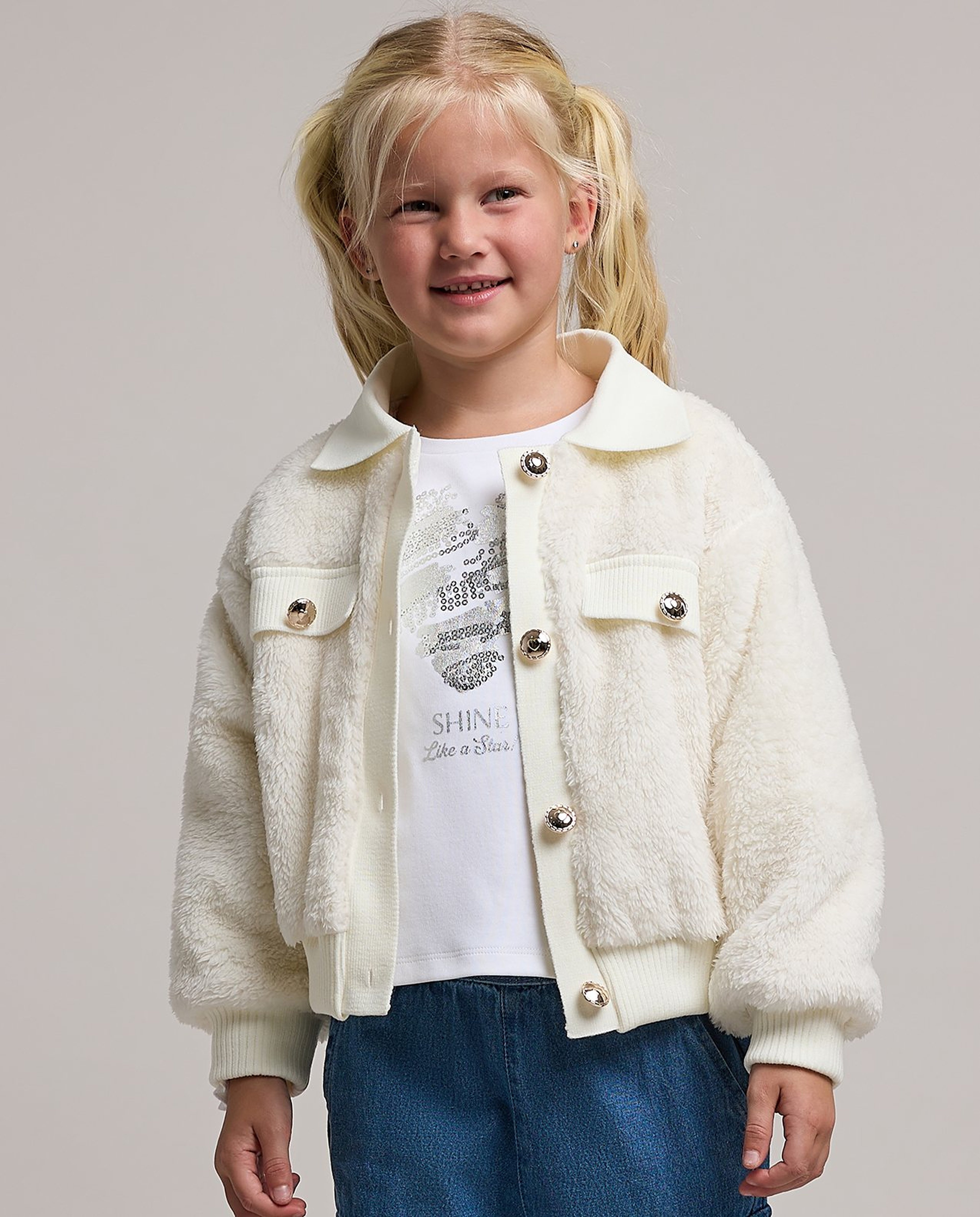 furry jacket with button closure