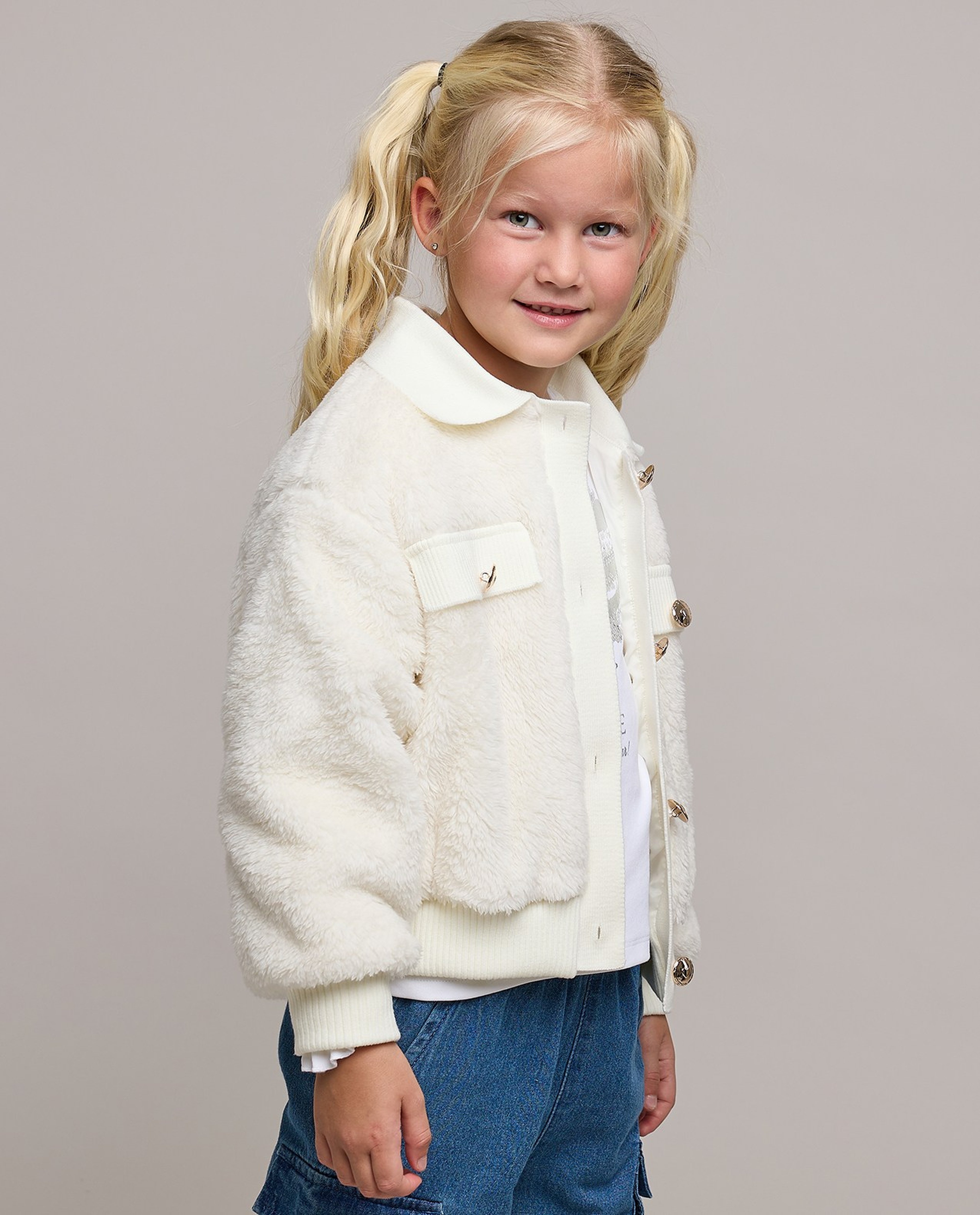 furry jacket with button closure