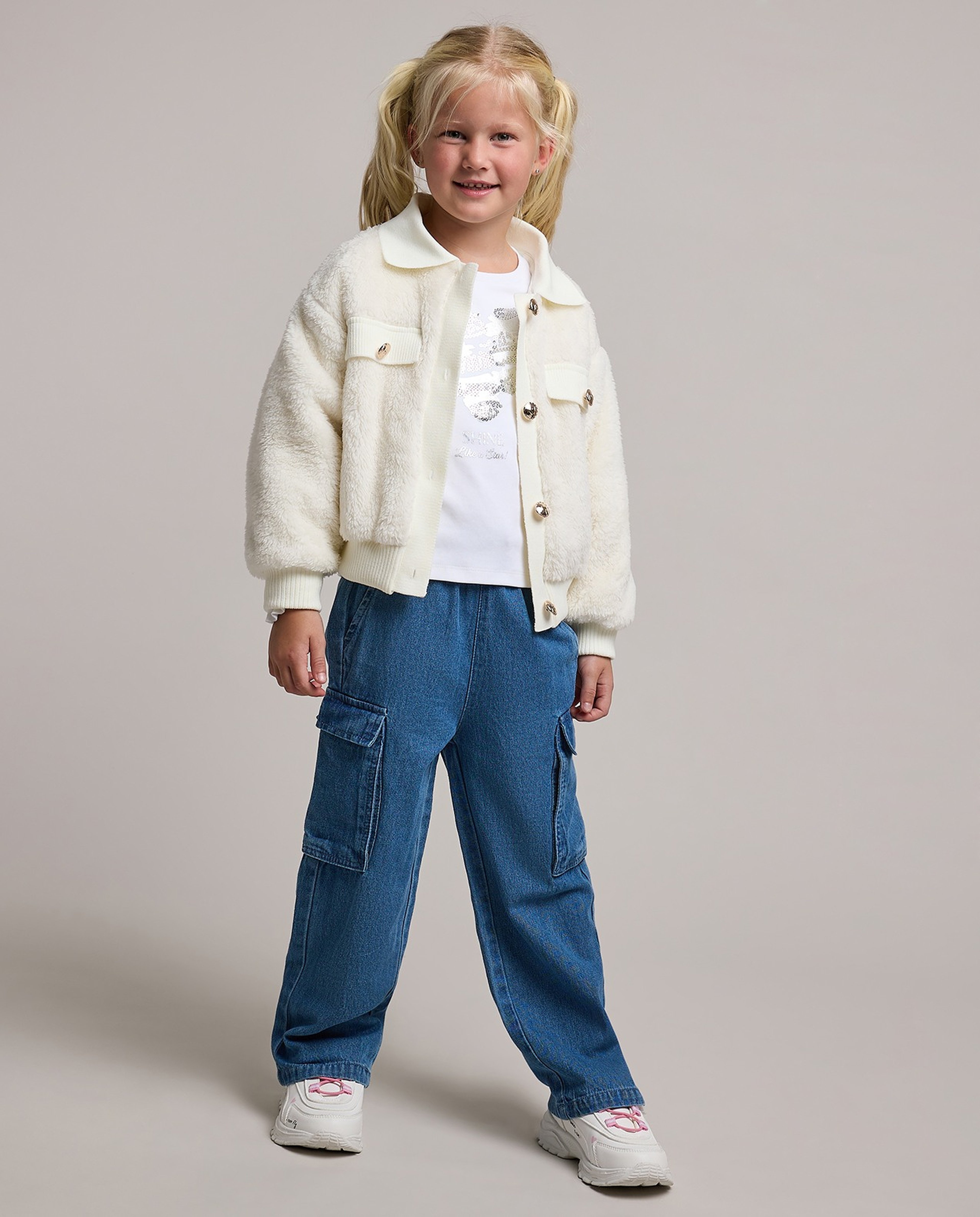 furry jacket with button closure