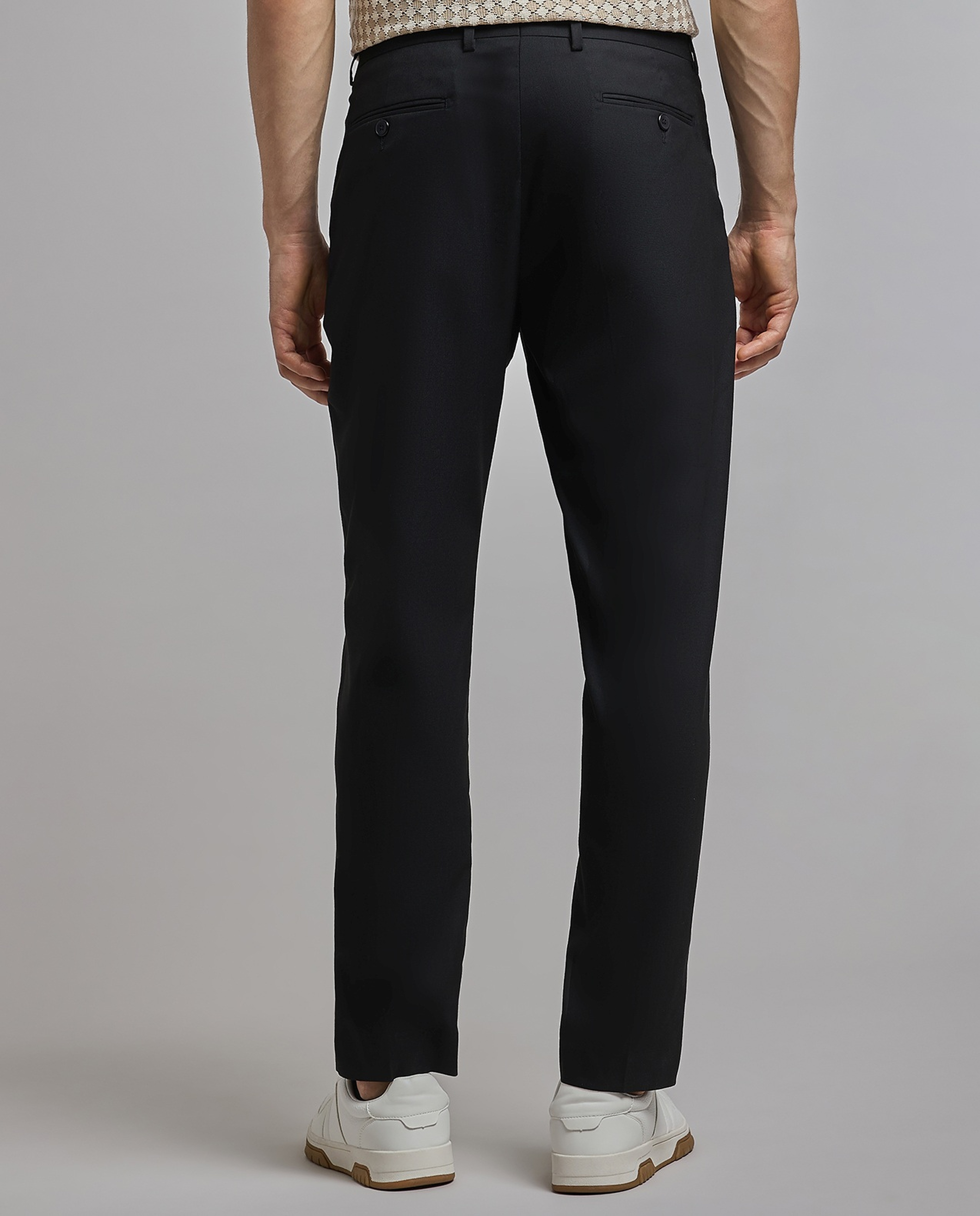 Solid Tapered Fit Trousers with Button Closure