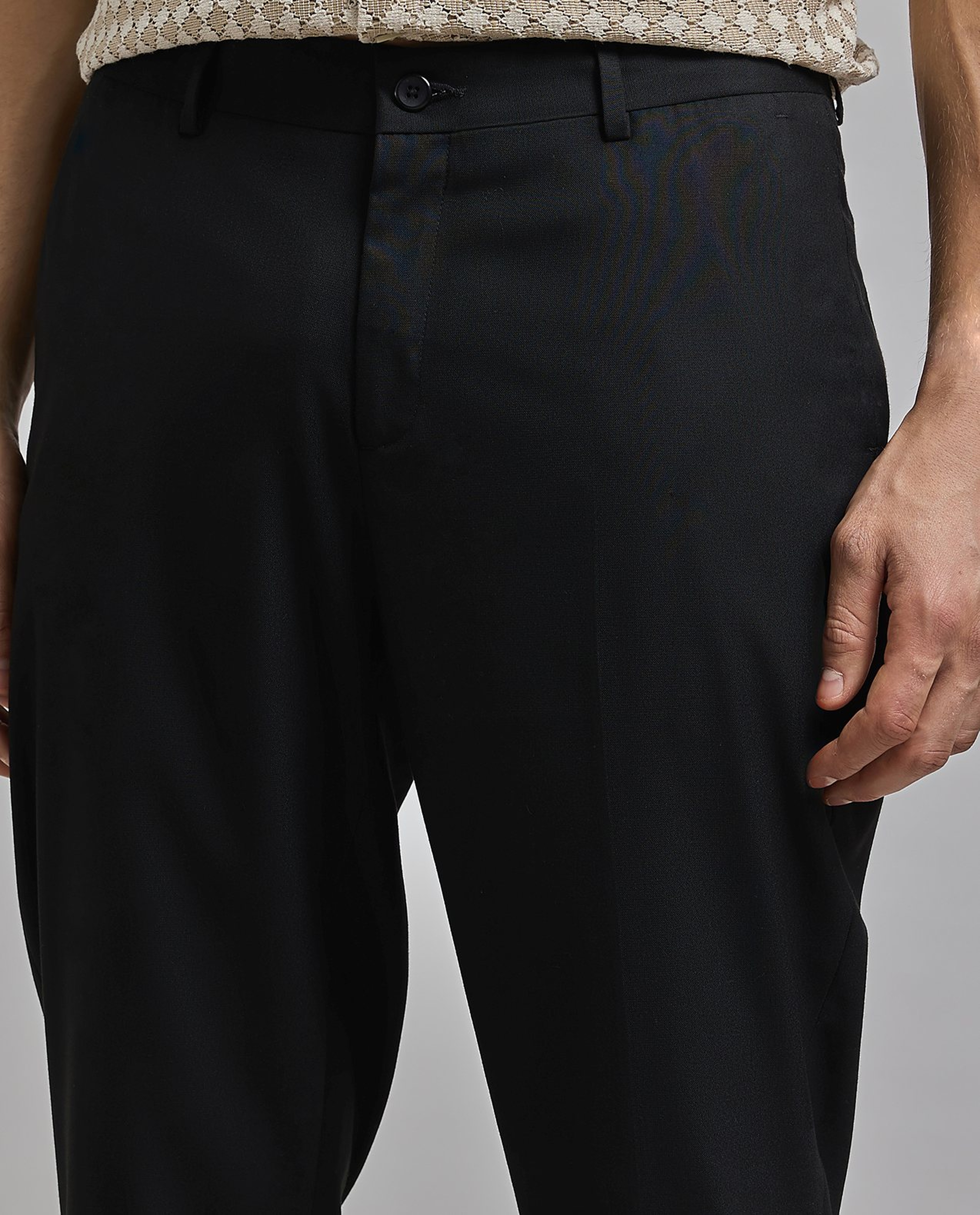 Solid Tapered Fit Trousers with Button Closure