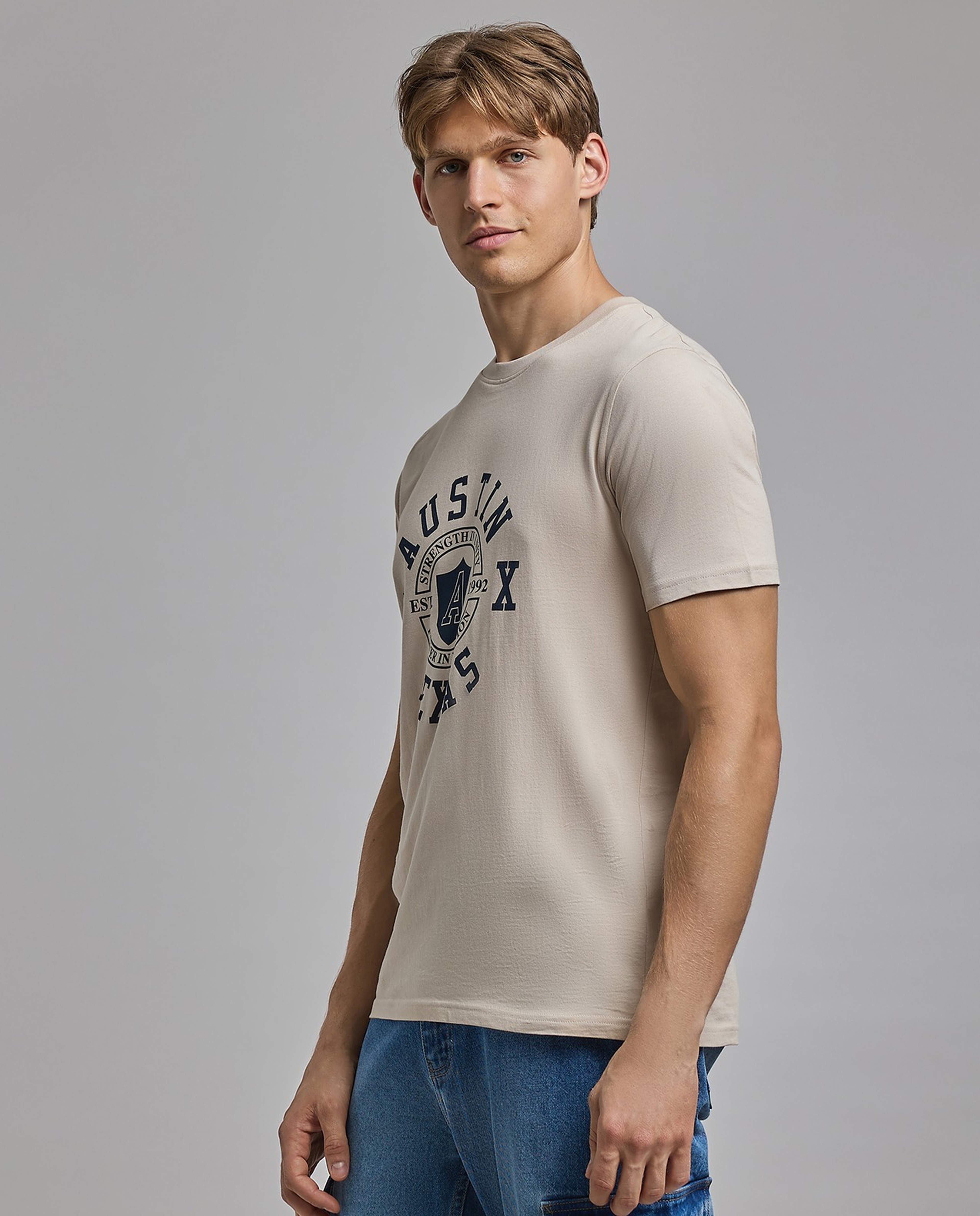 Printed T-Shirt with Crew Neck and Short Sleeves