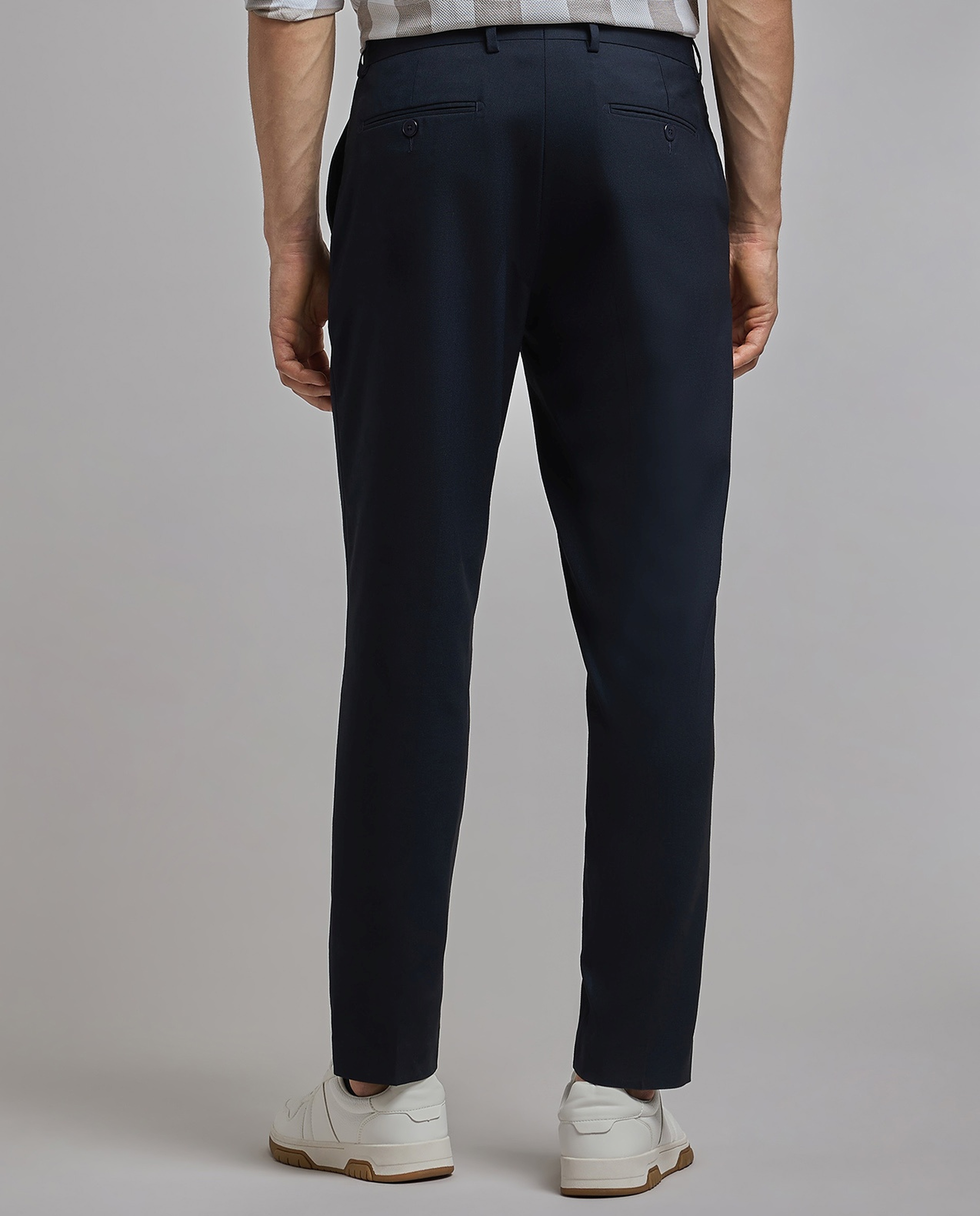 Solid Tapered Fit Trousers with Button Closure