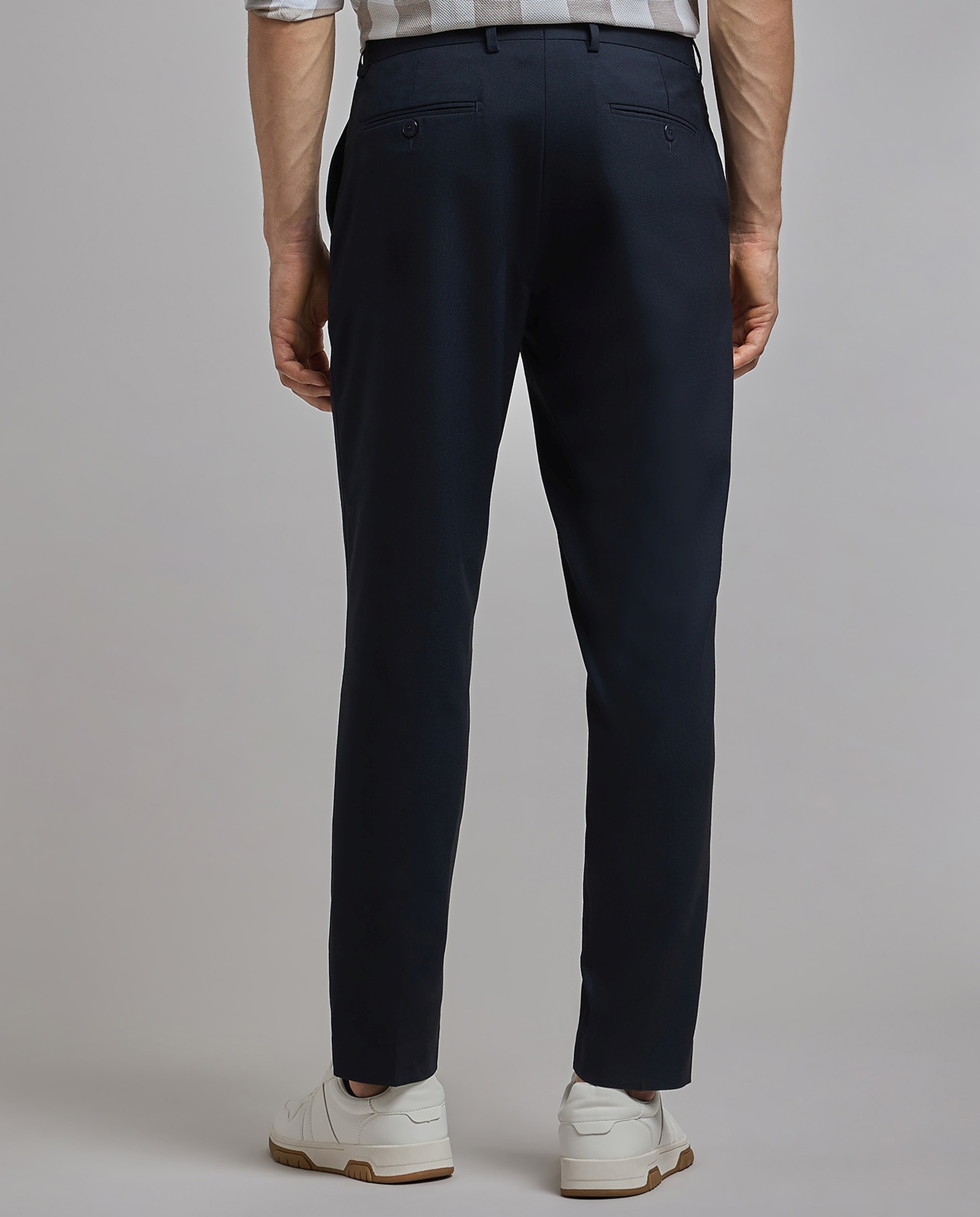 Solid Tapered Fit Trousers with Button Closure