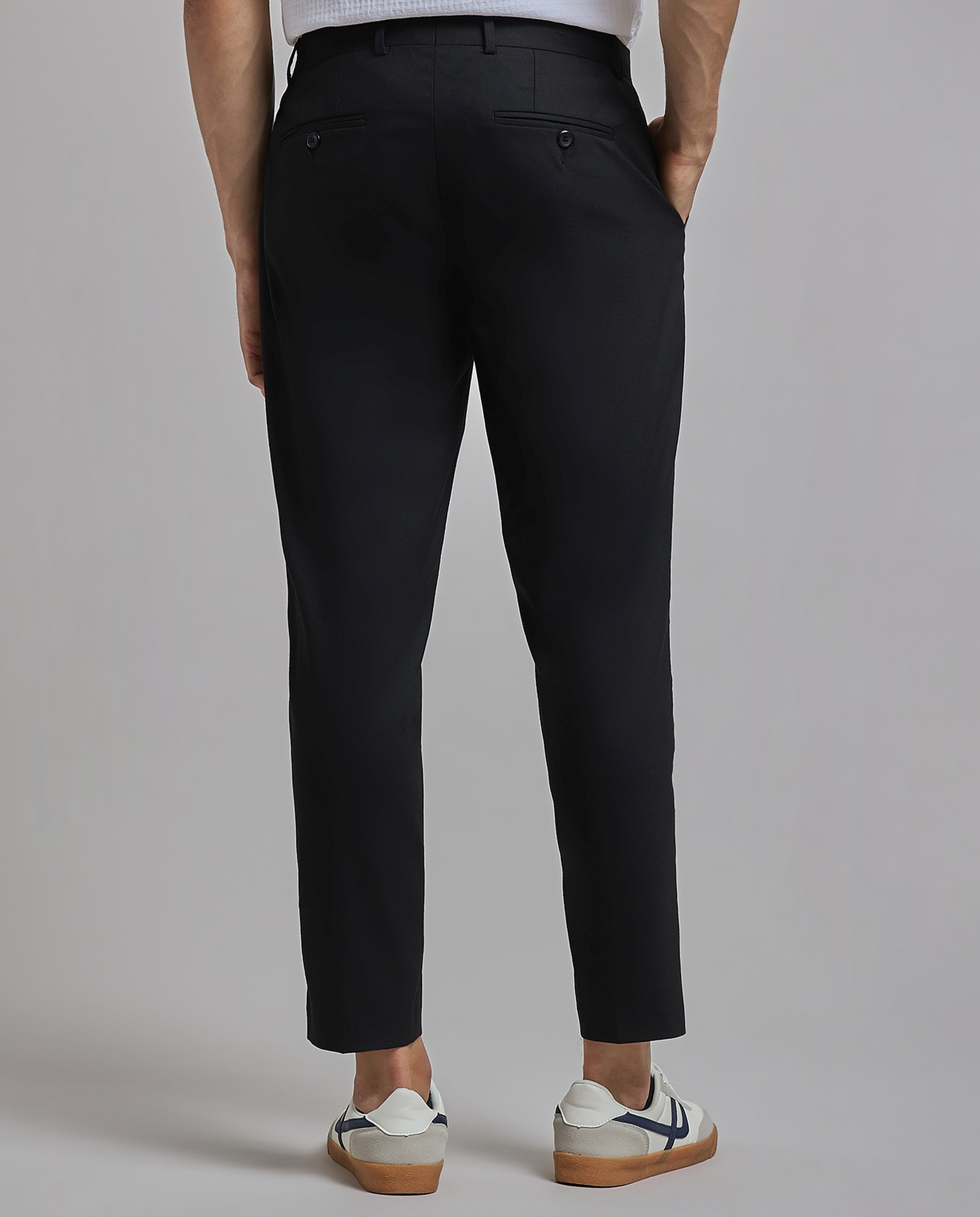 Solid Tapered Fit Trousers with Button Closure