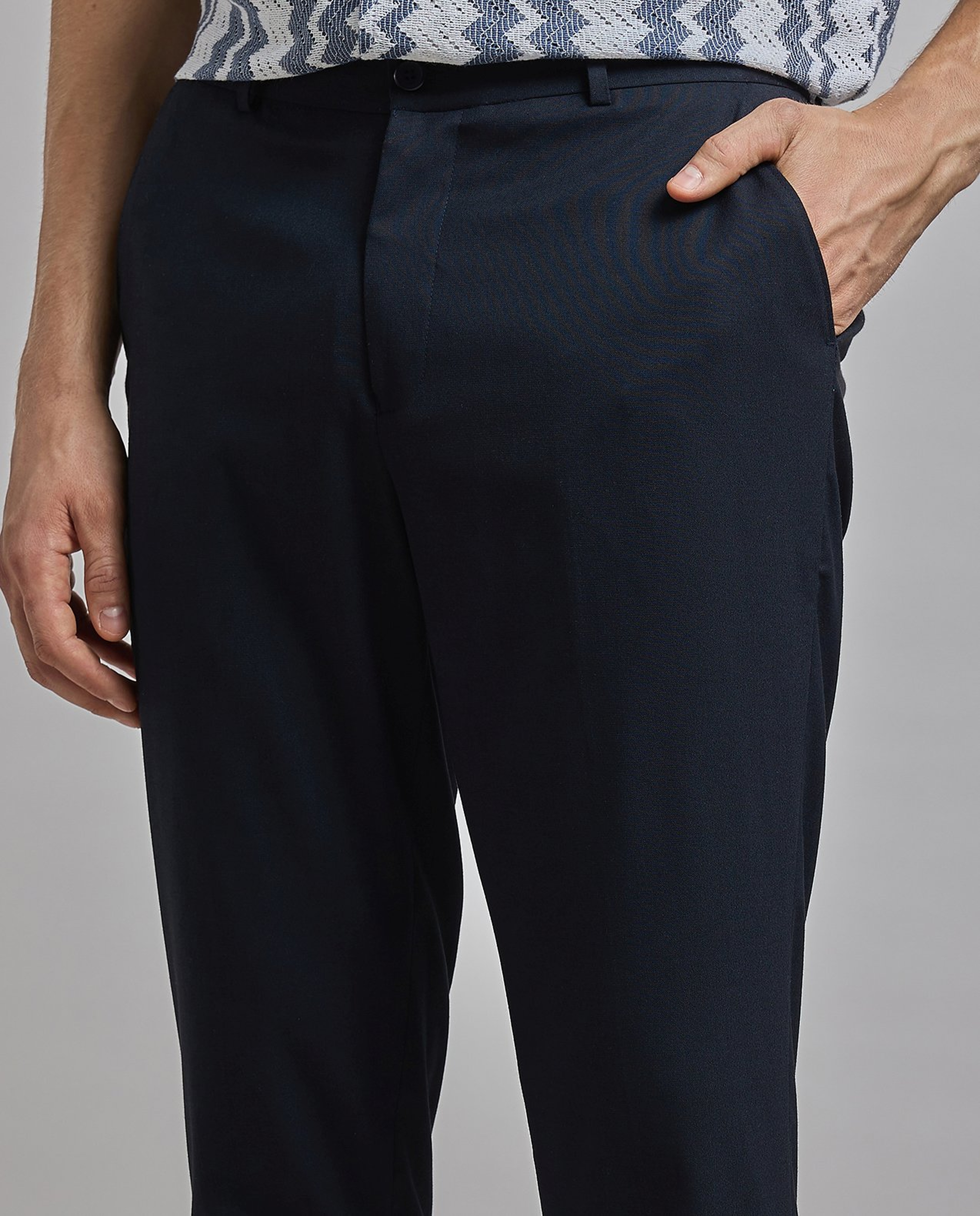 Solid Tapered Fit Trousers with Button Closure