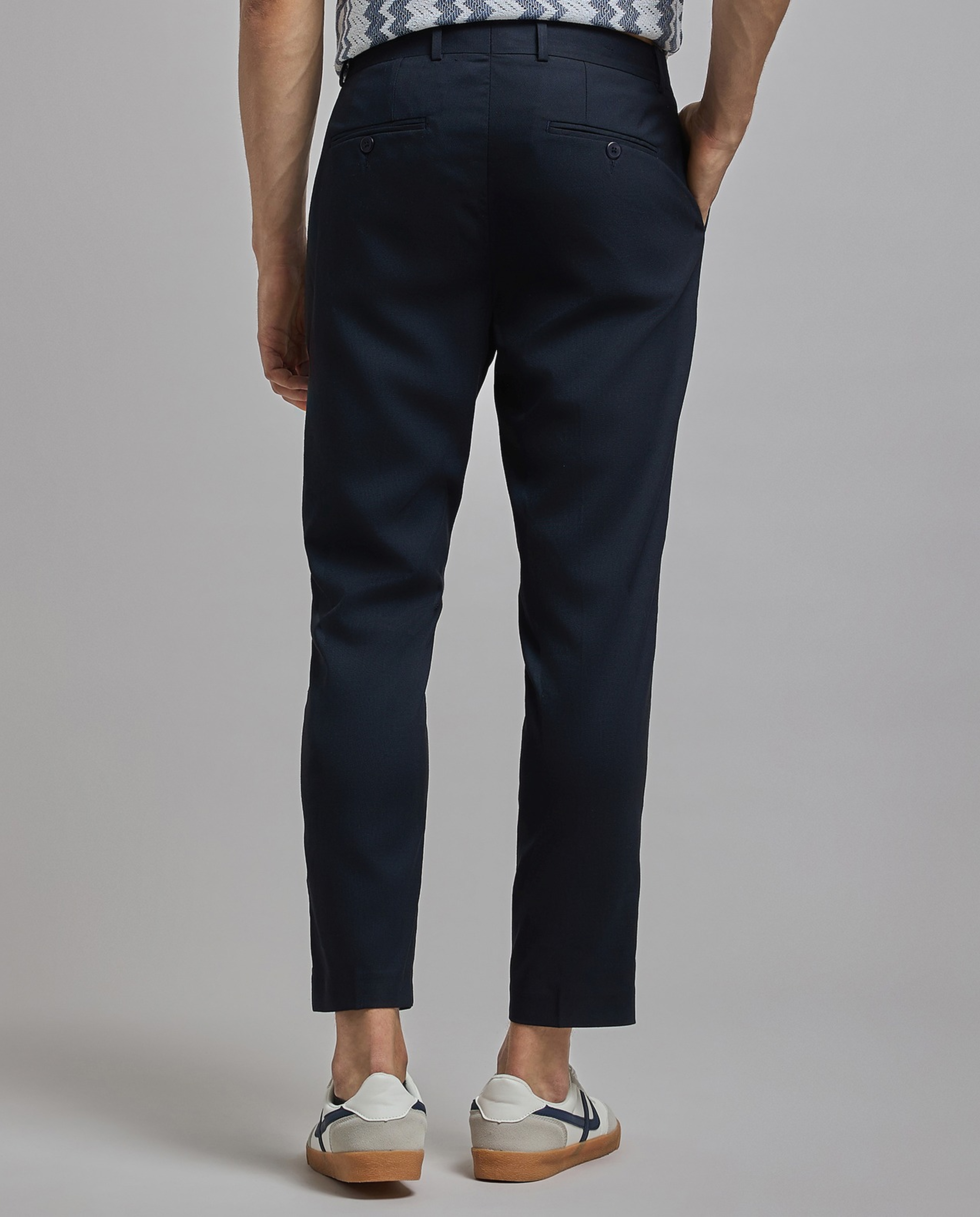 Solid Tapered Fit Trousers with Button Closure
