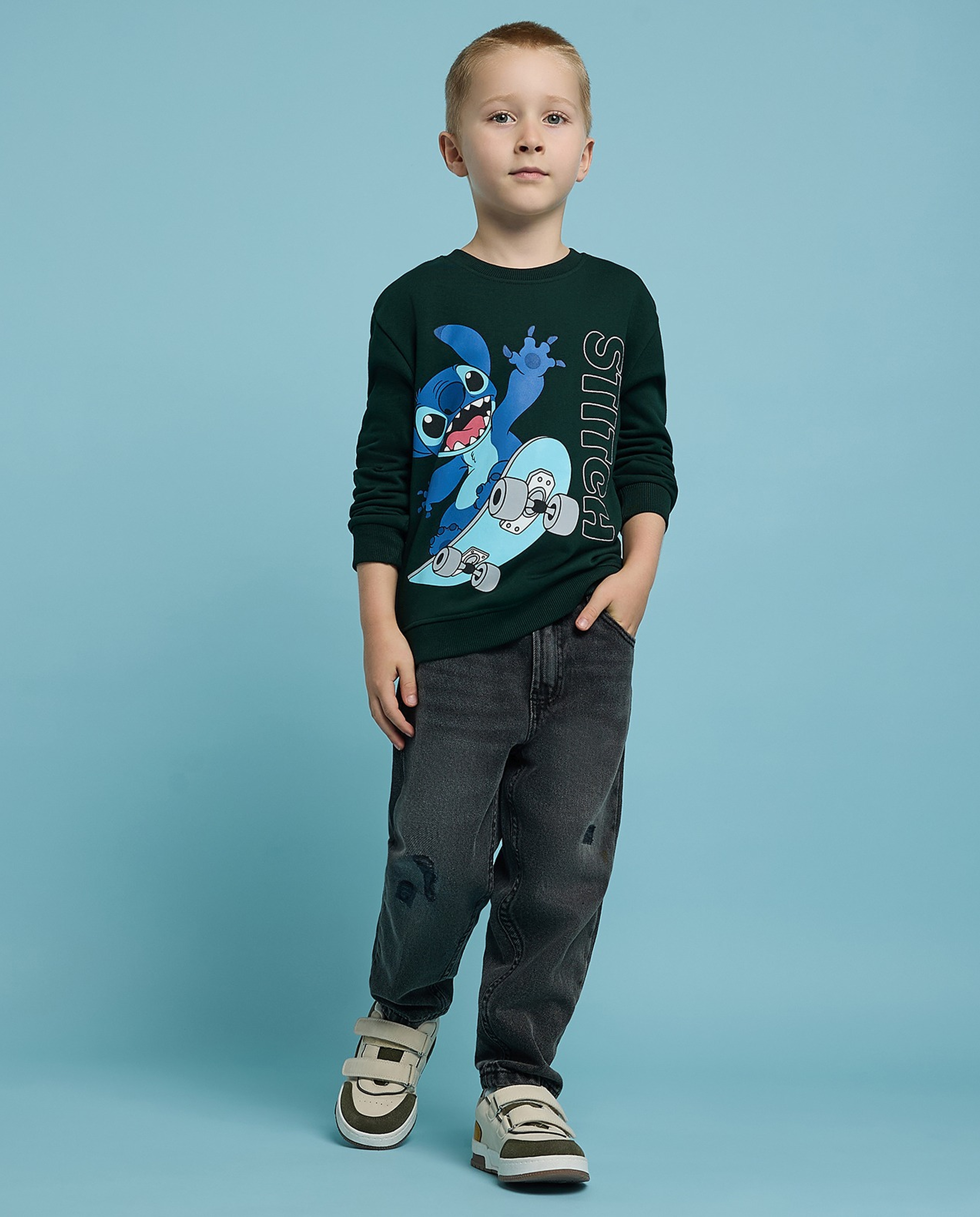 Stitch Print Sweatshirt with Long Sleeves