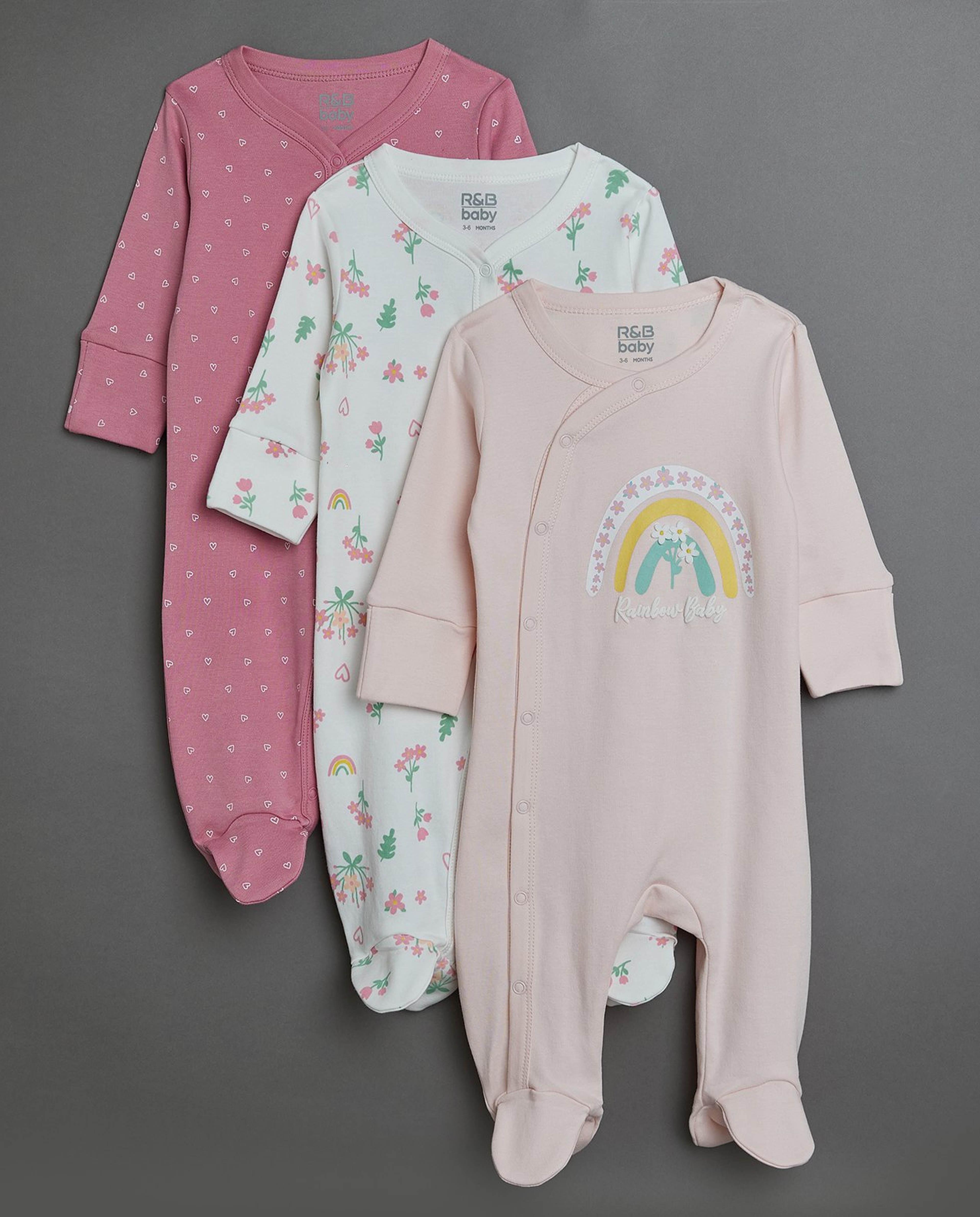 3 Pack Printed Footed Sleepsuit