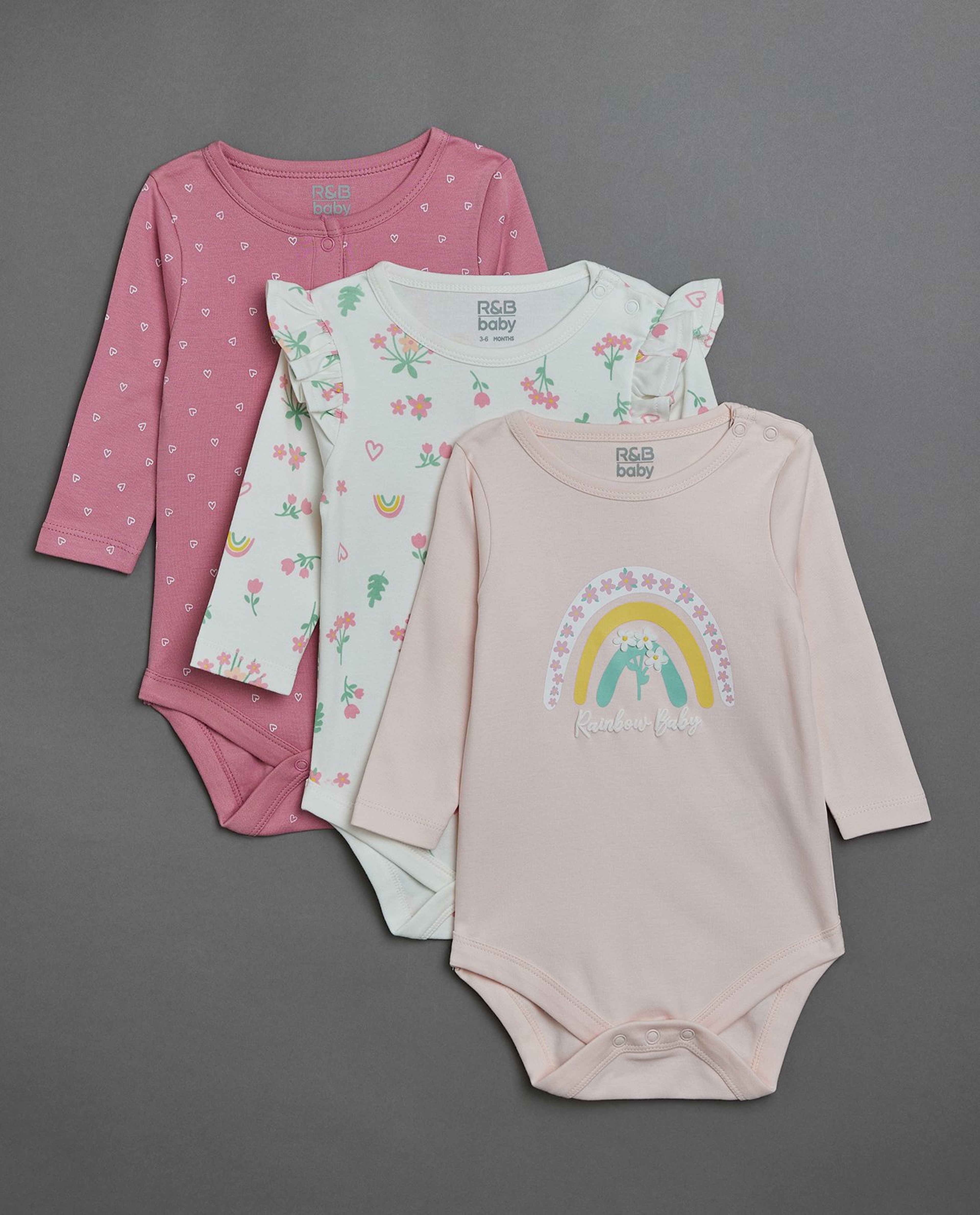 3 Pack Printed Bodysuits with Long Sleeves
