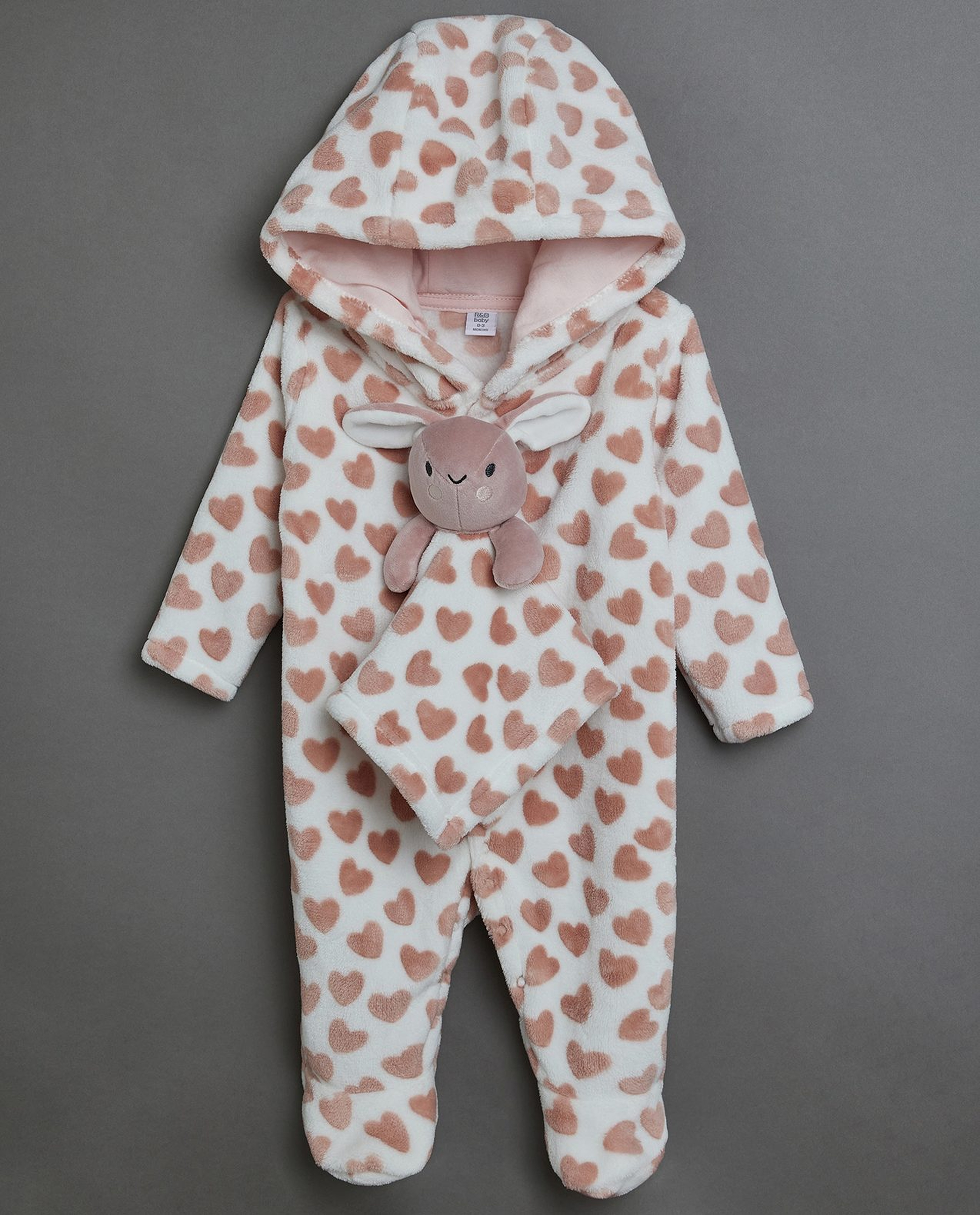Heart Patterned Hooded Sleepsuit
