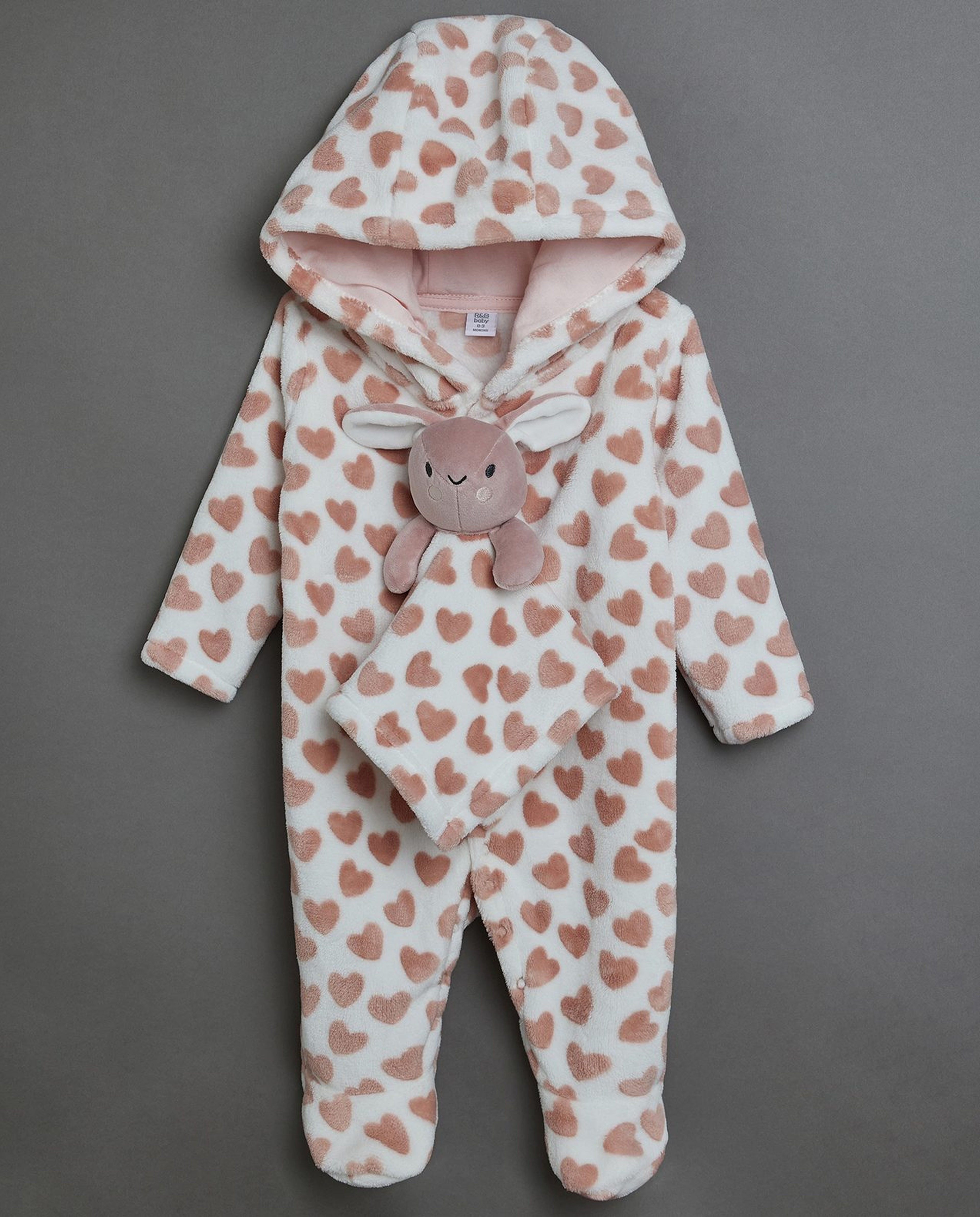 Heart Patterned Hooded Sleepsuit