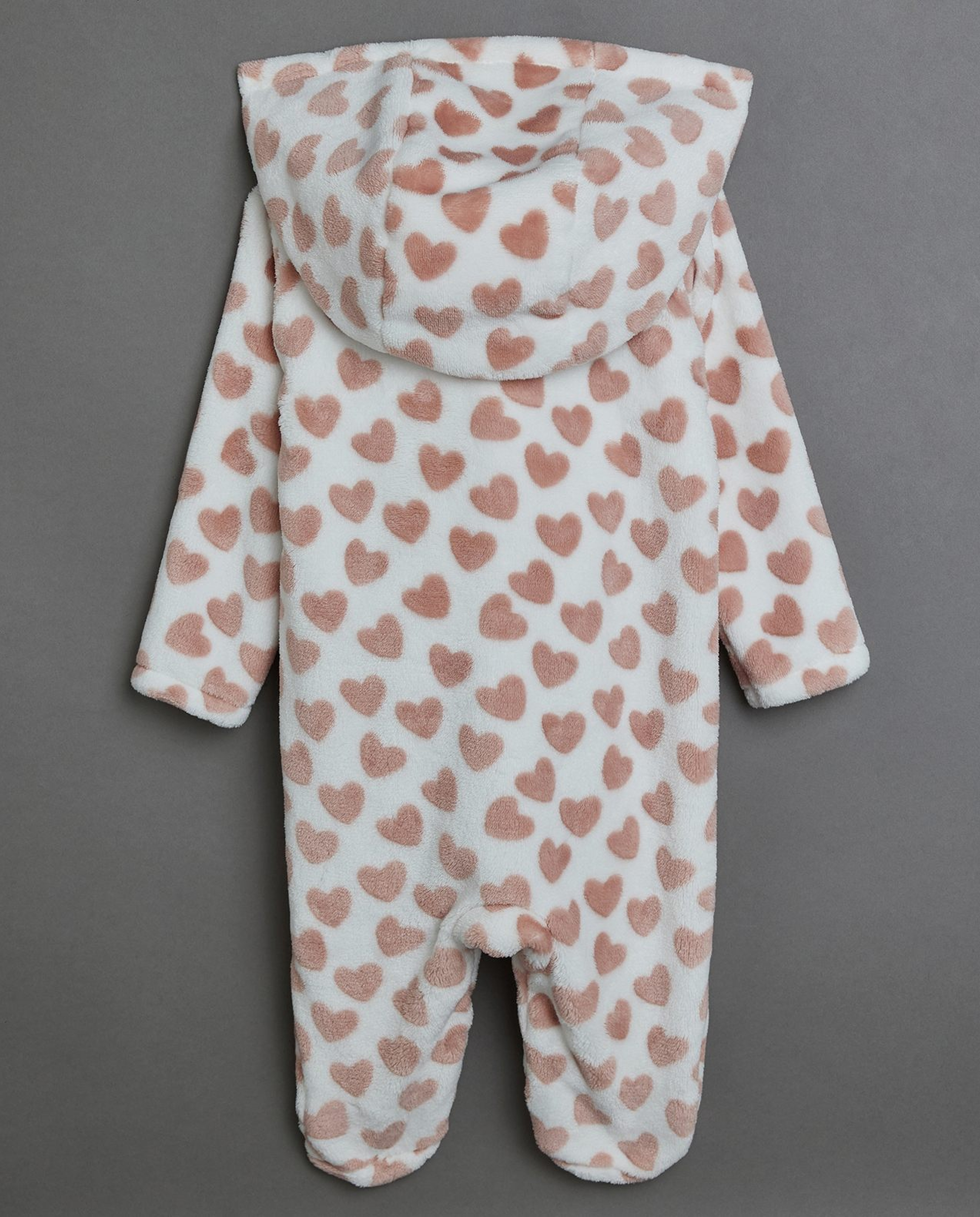 Heart Patterned Hooded Sleepsuit