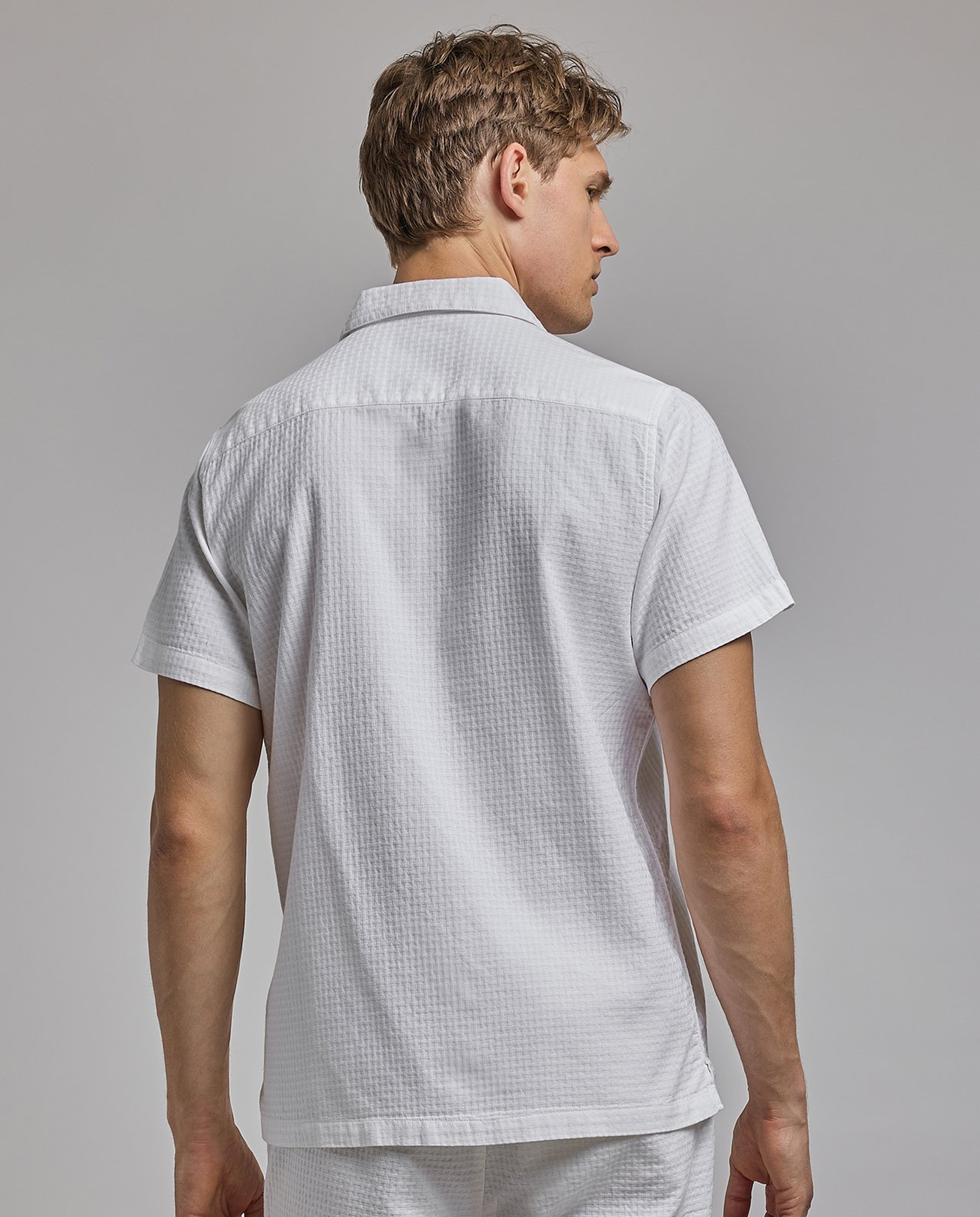 Solid Shirt with Revere Collar and Short Sleeves