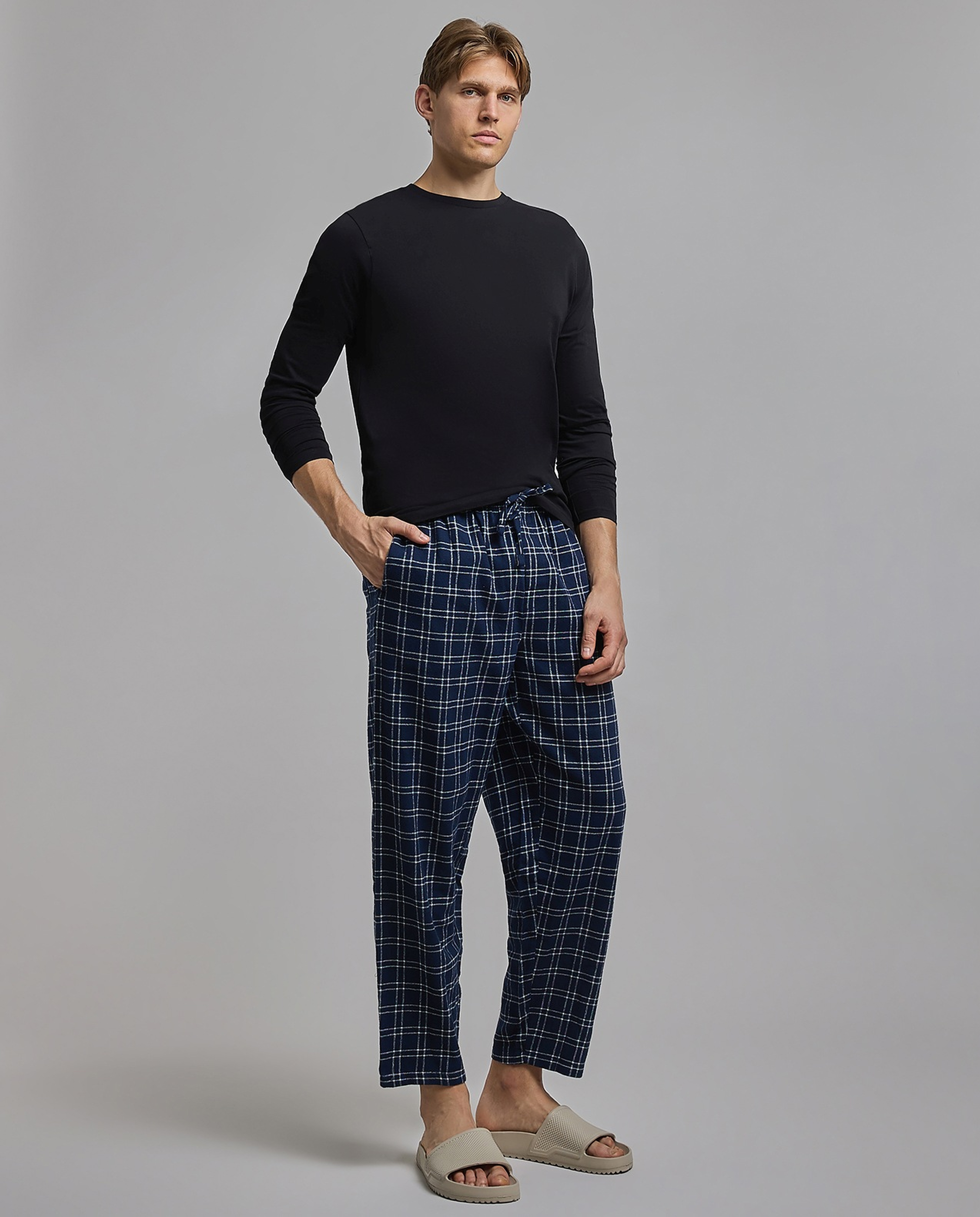 Plaid Lounge Pants with Drawstring Waist