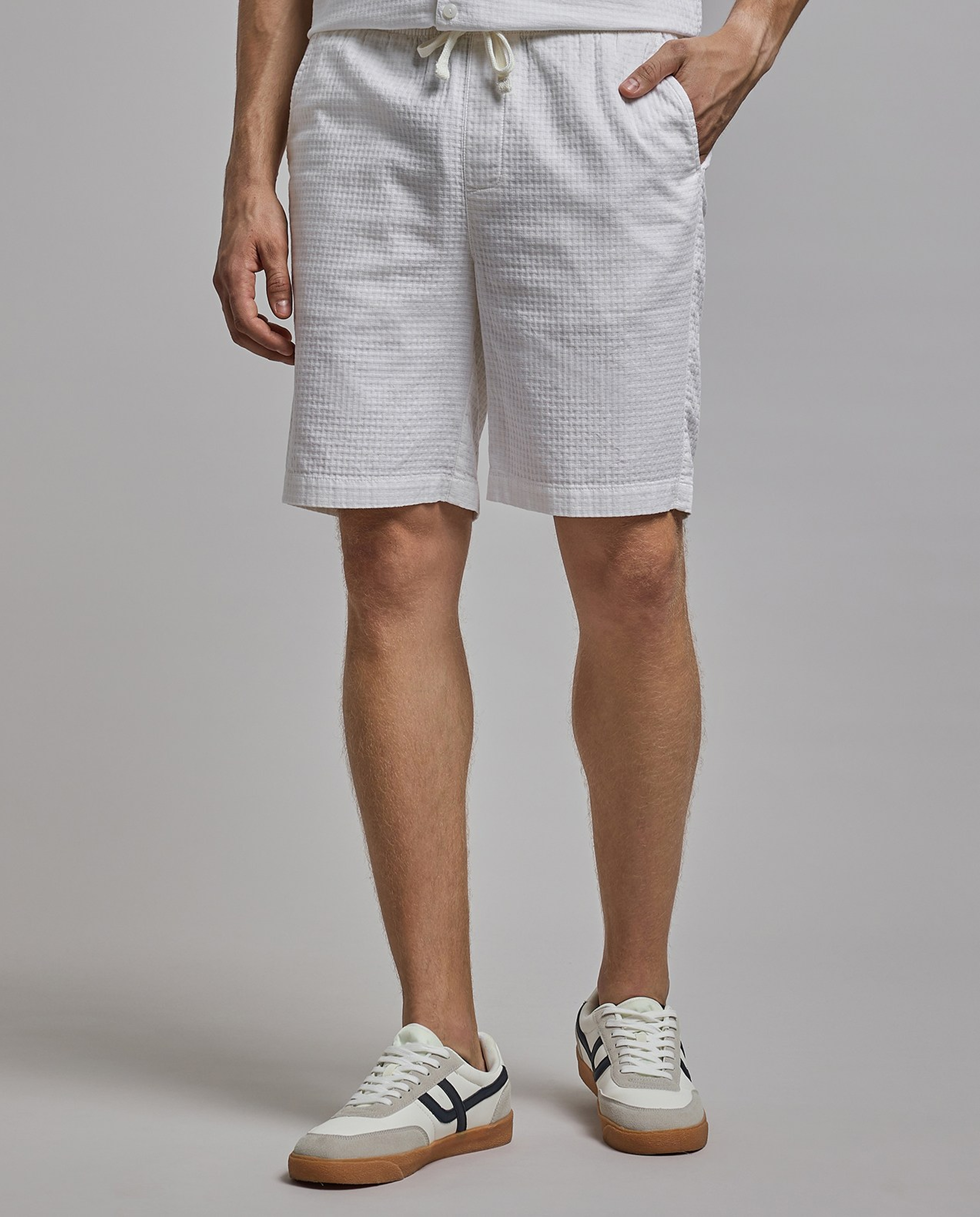 Textured Shorts with Drawstring Waist