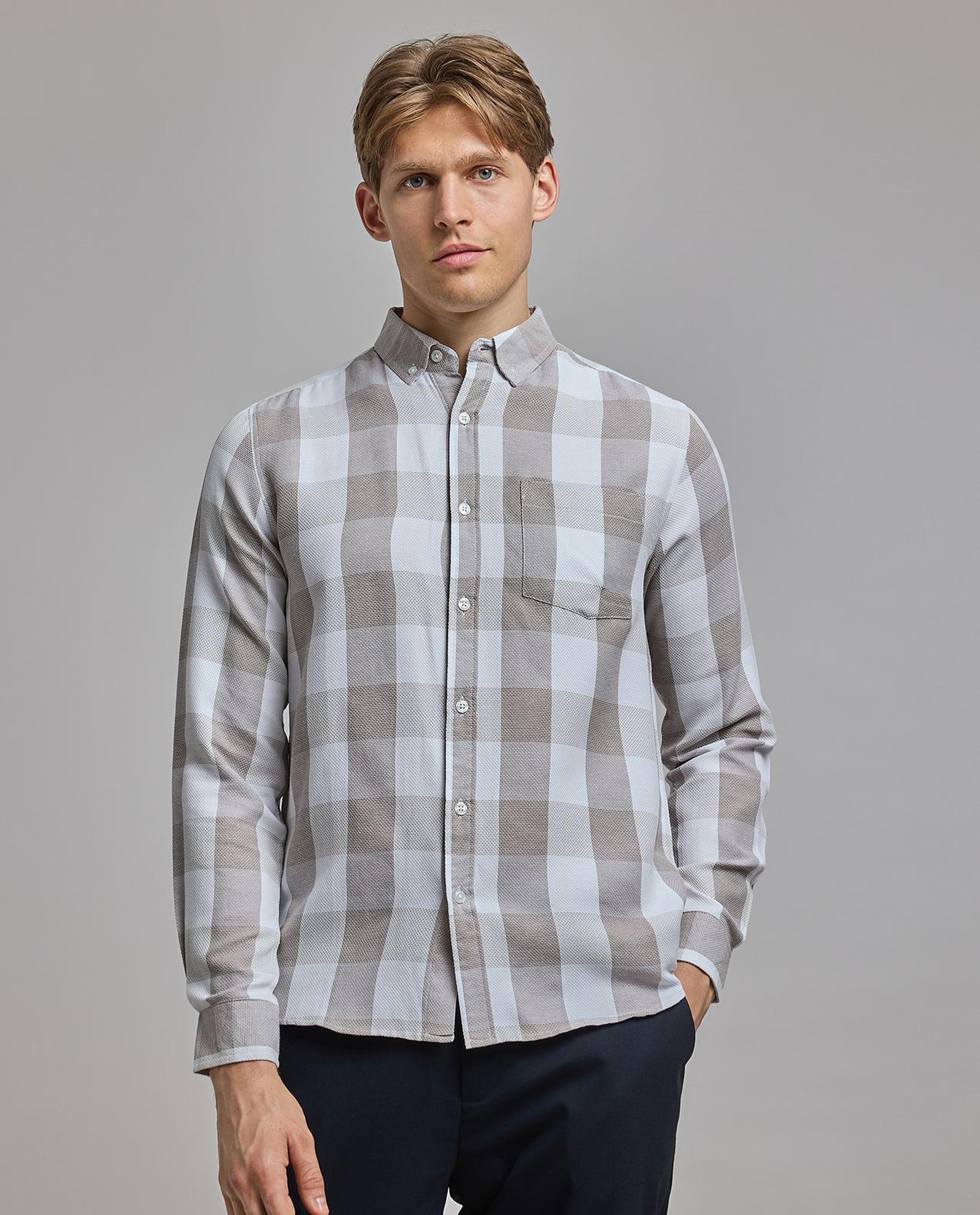 Checked Shirt with Button-Down Collar and Long Sleeves
