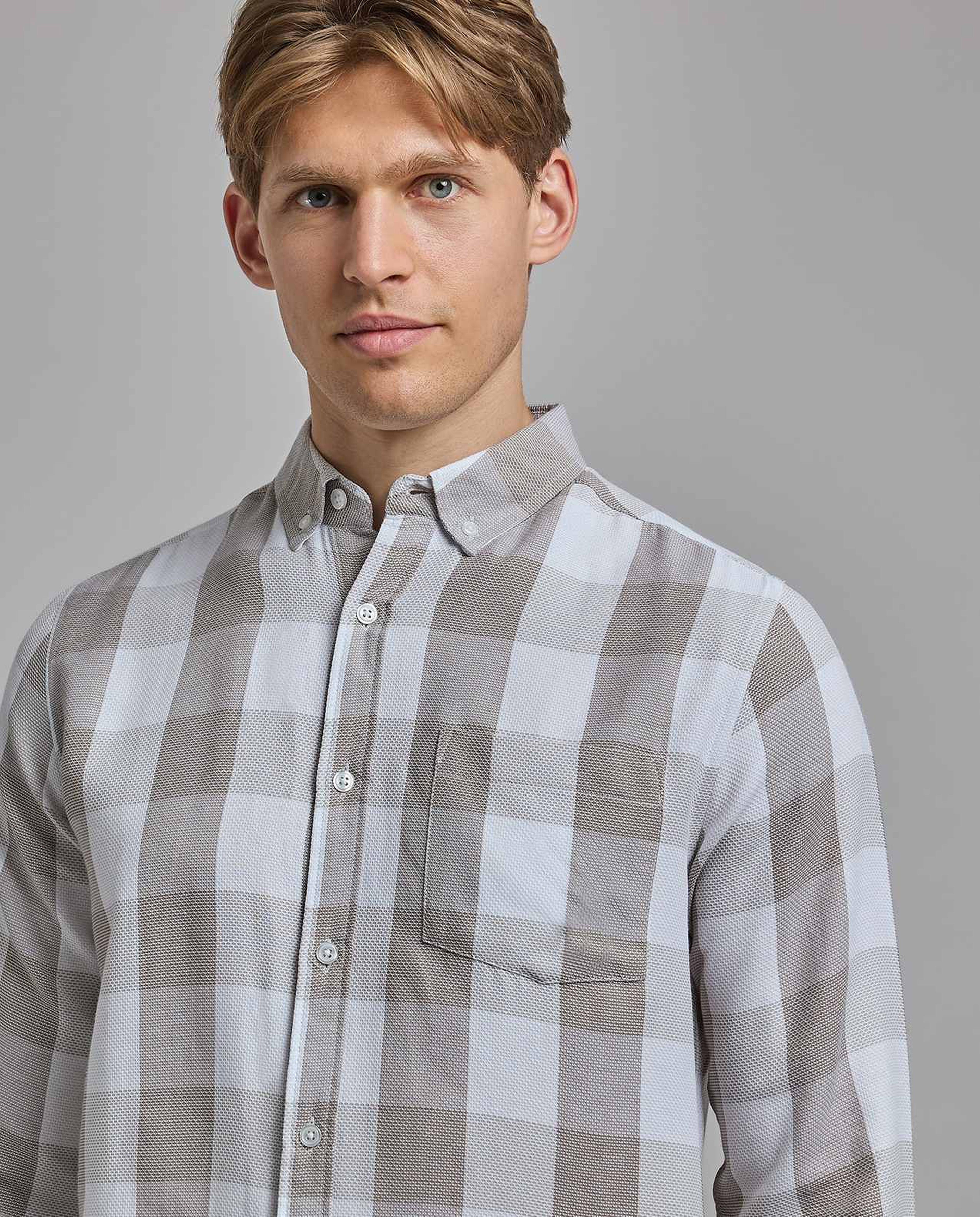 Checked Shirt with Button-Down Collar and Long Sleeves
