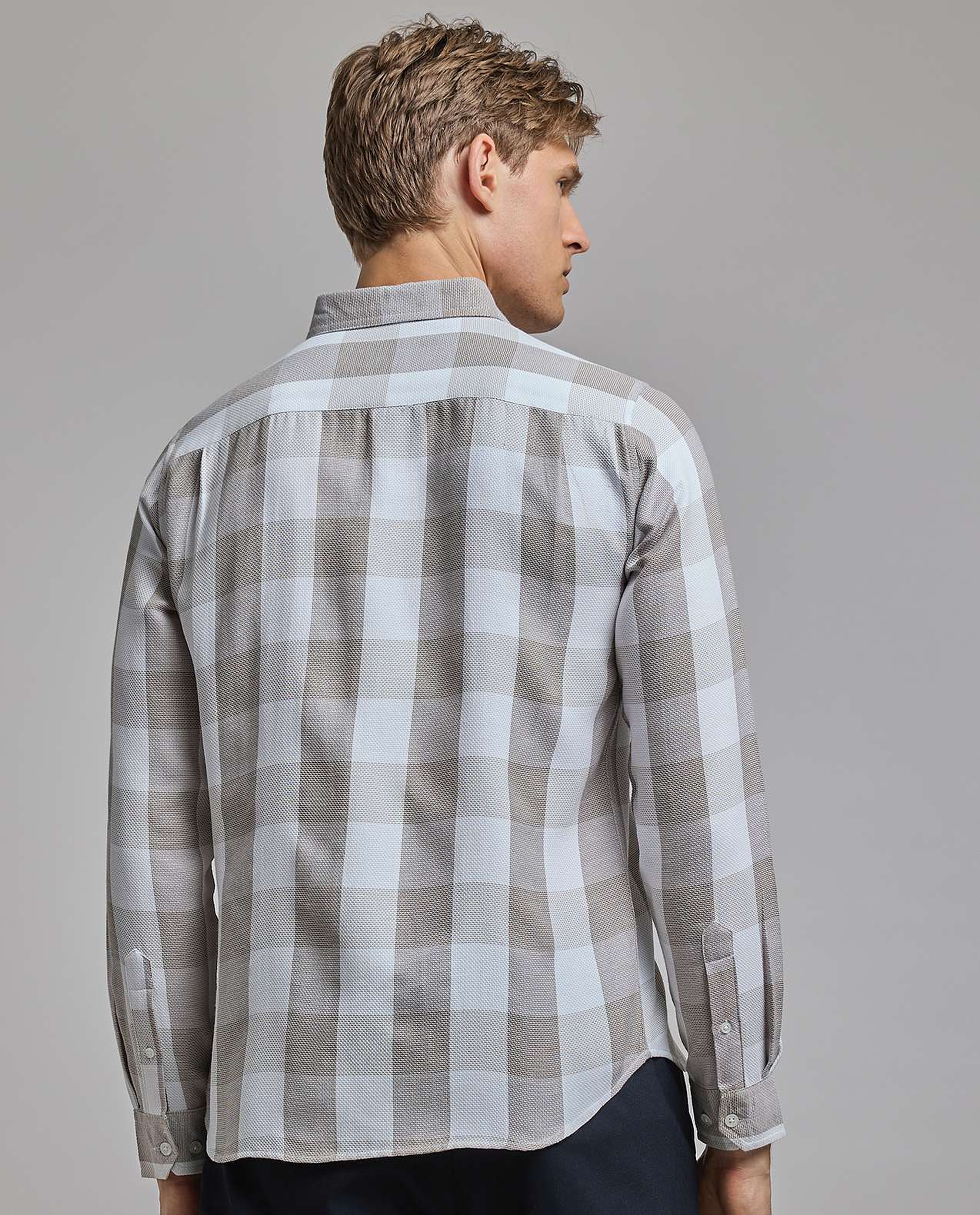 Checked Shirt with Button-Down Collar and Long Sleeves