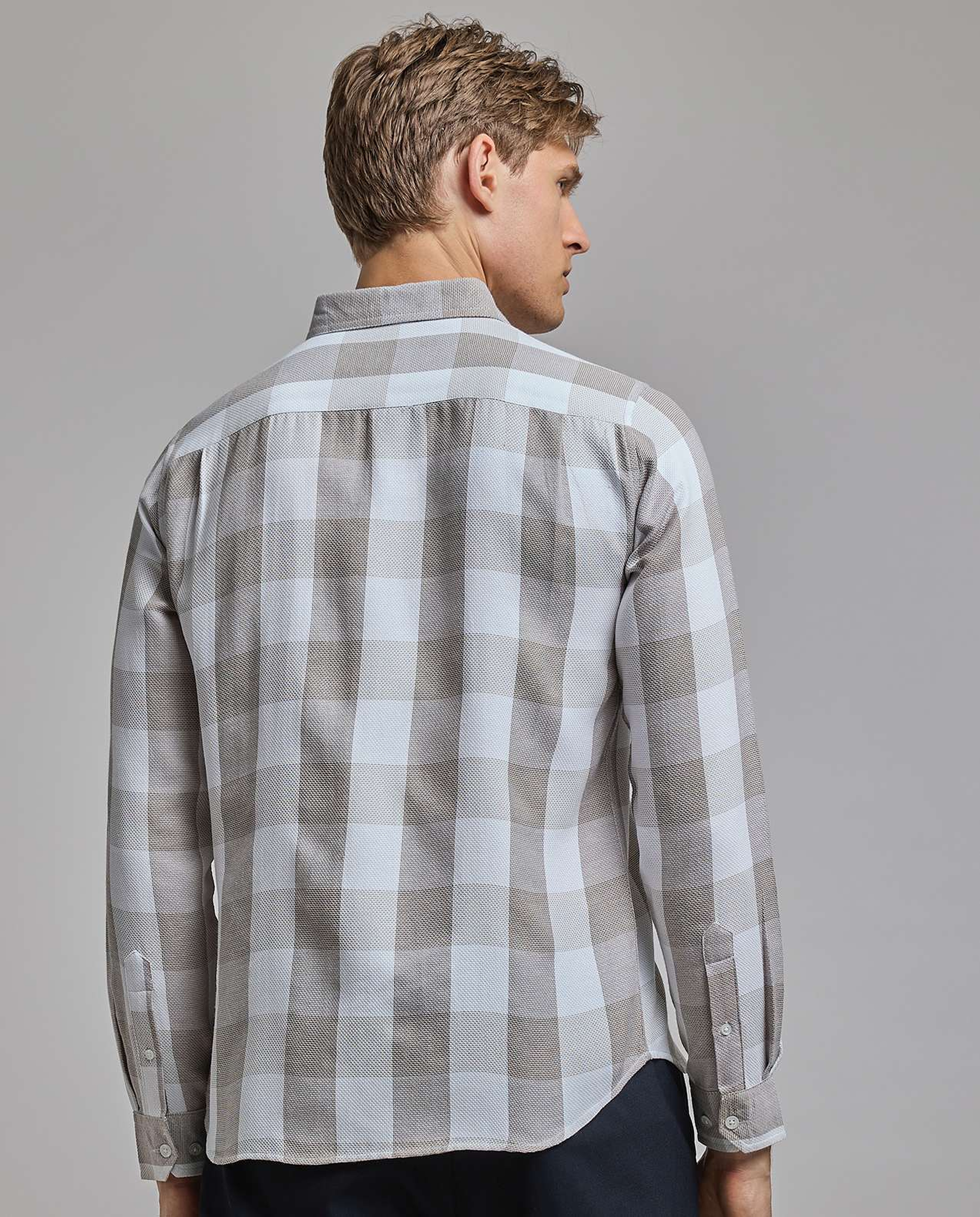 Checked Shirt with Button-Down Collar and Long Sleeves