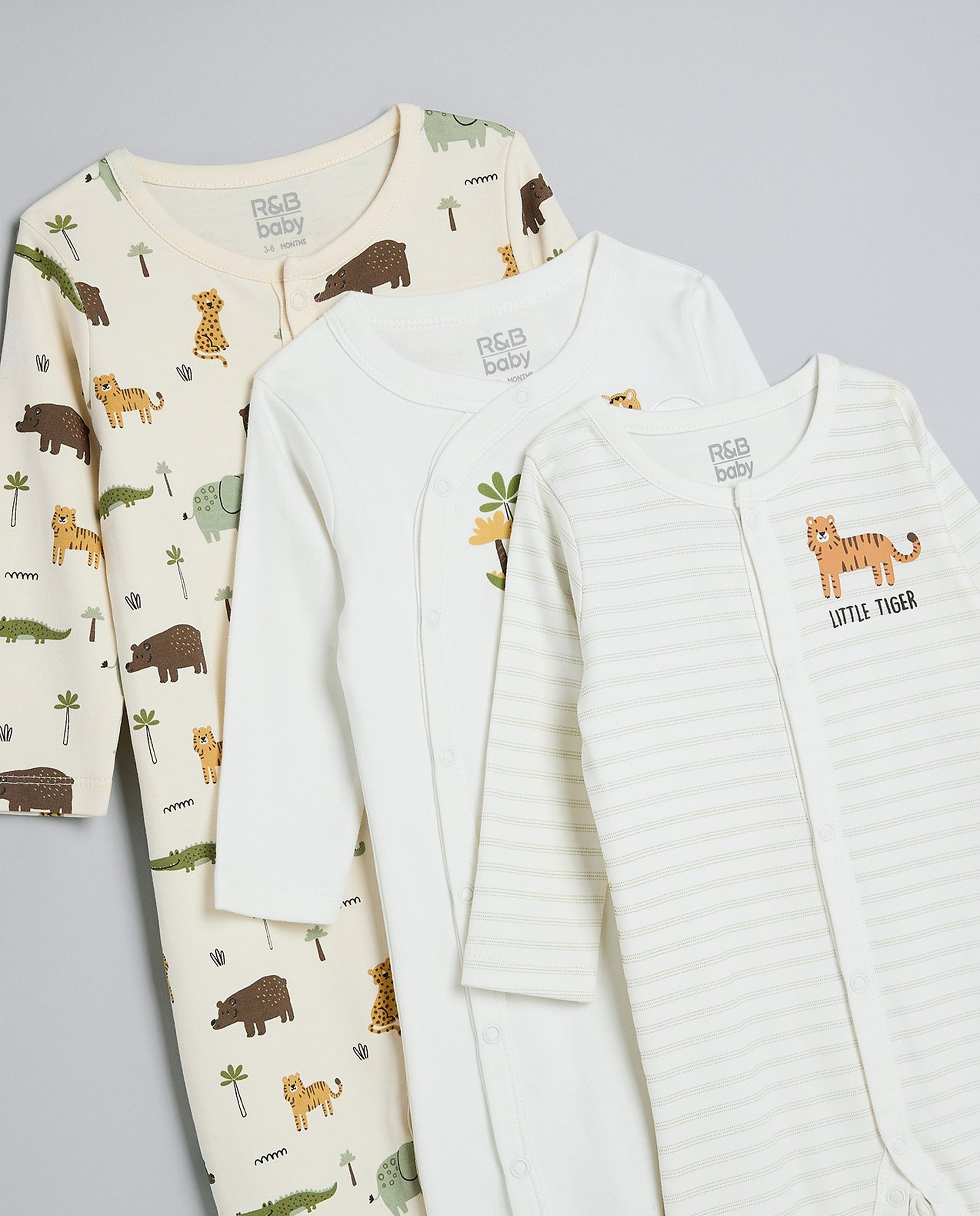 3 Pack Printed Sleepsuits with Long Sleeves