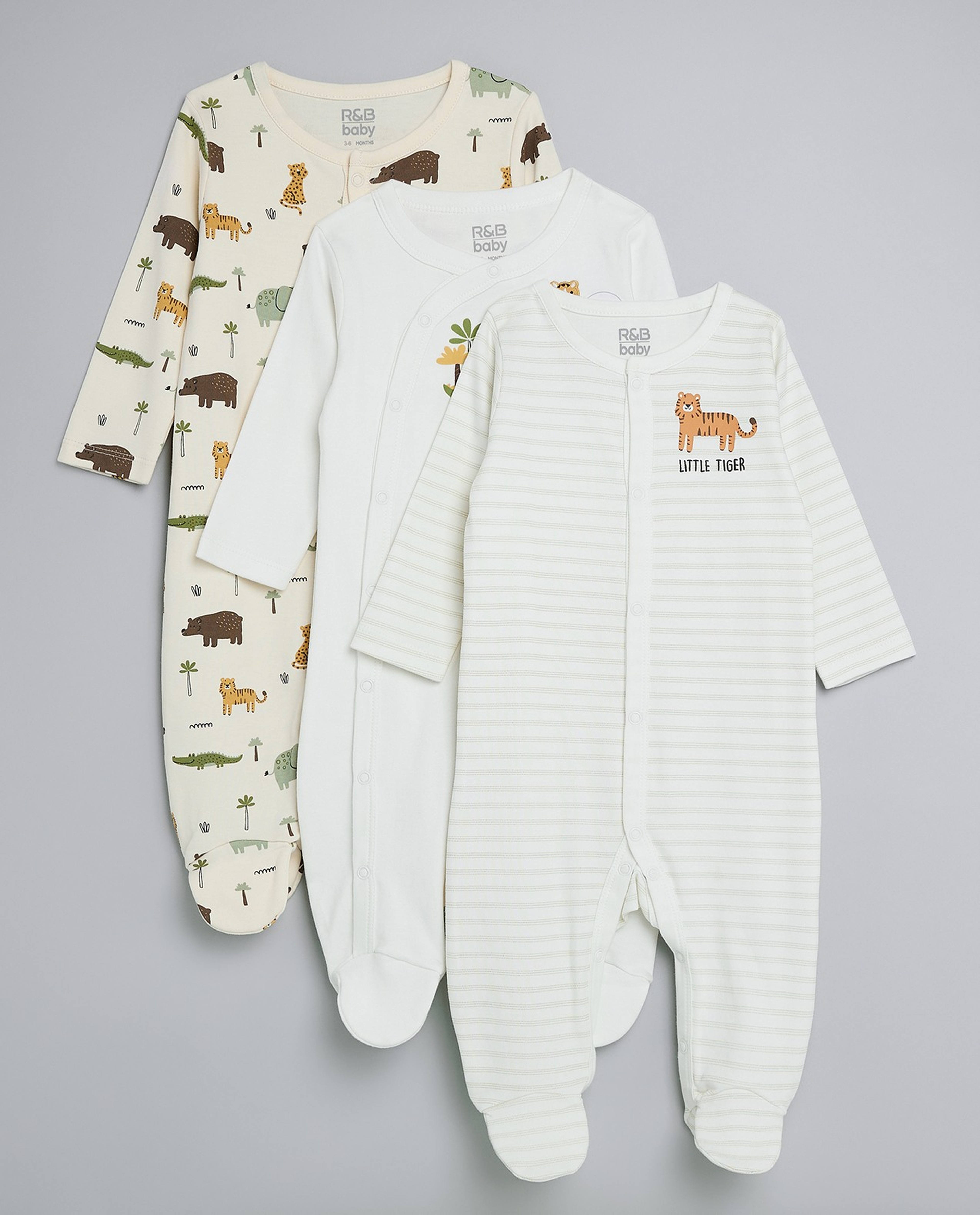 3 Pack Printed Sleepsuits with Long Sleeves