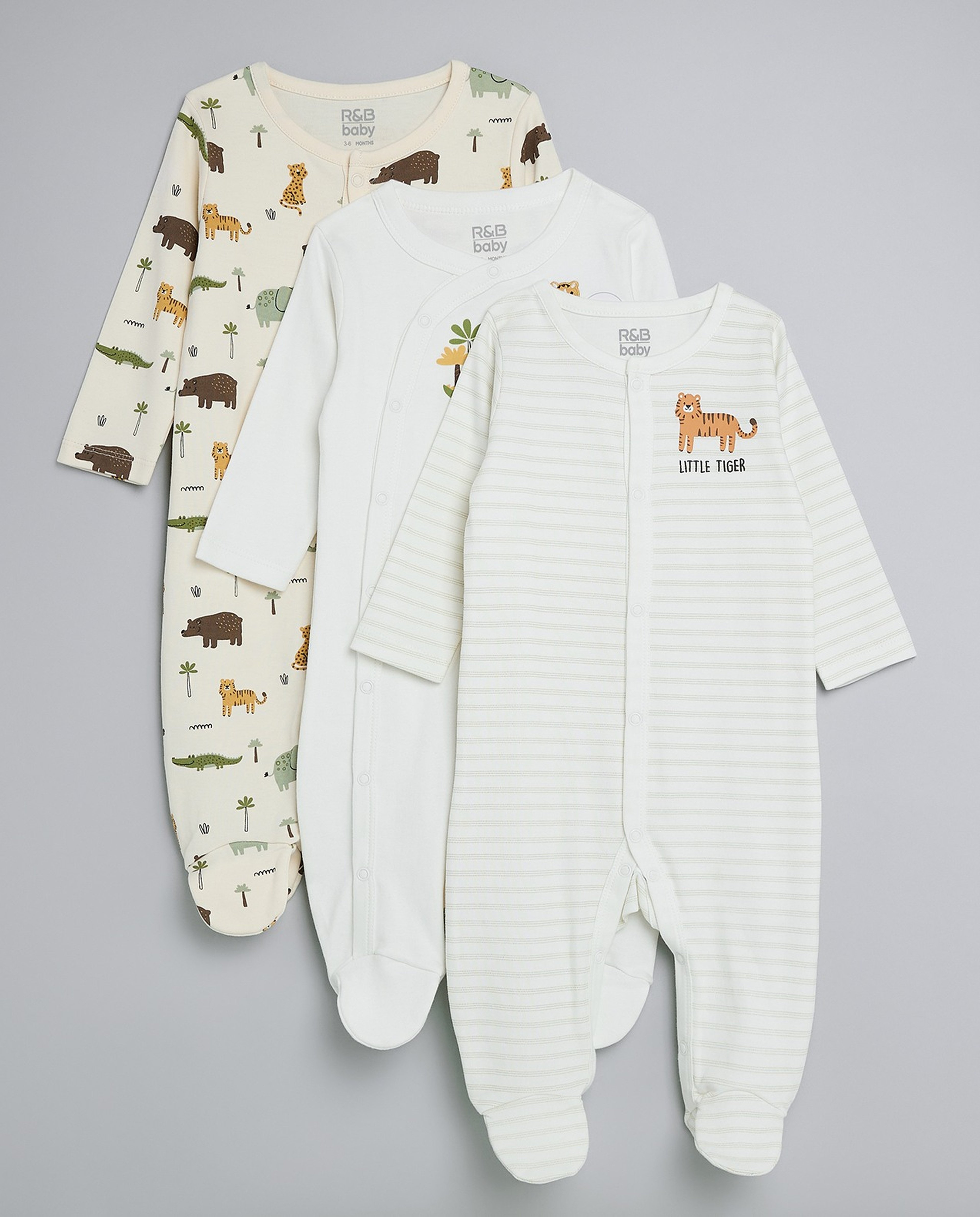 3 Pack Printed Sleepsuits with Long Sleeves