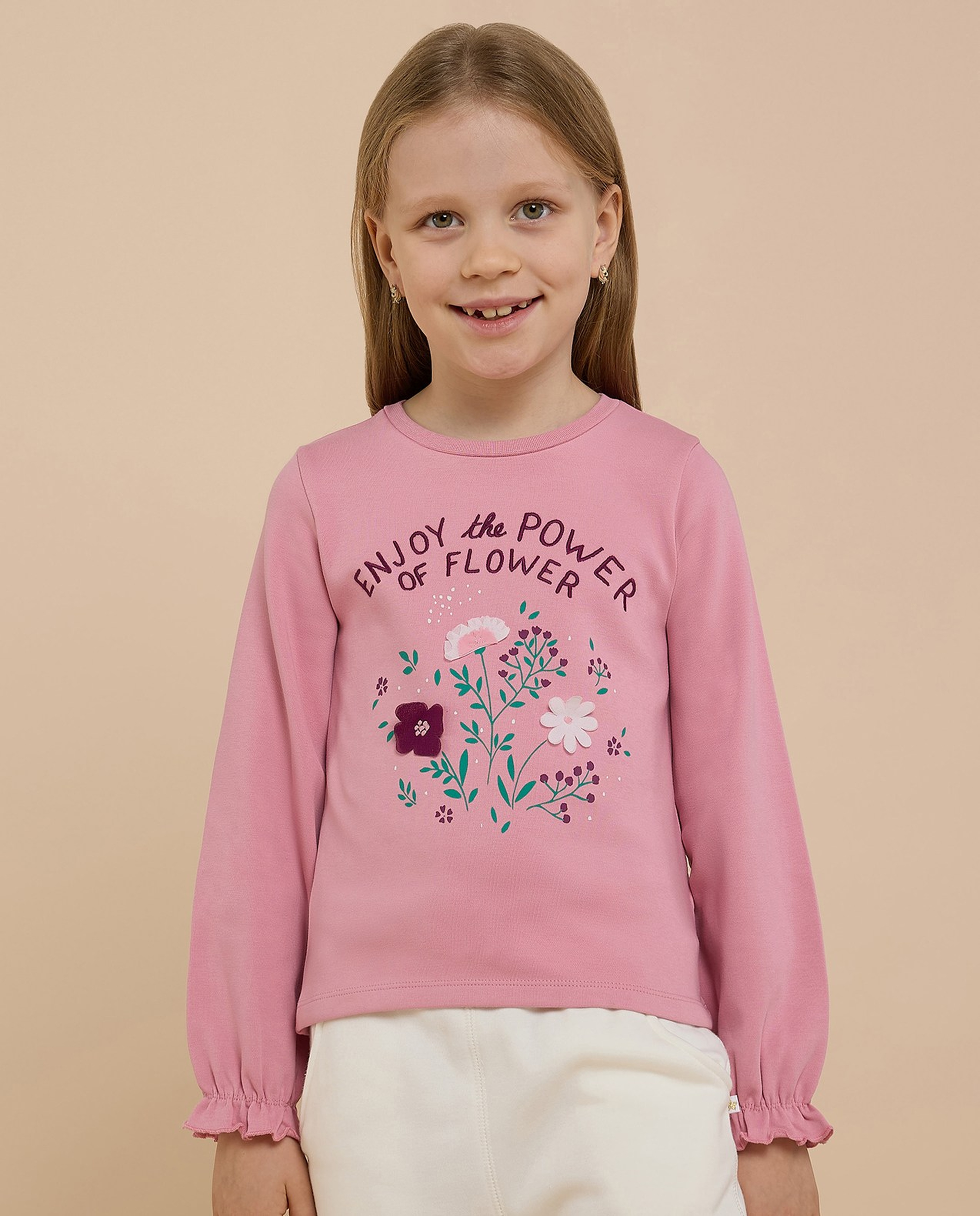 Embroidered Top with Crew Neck and Long Sleeves