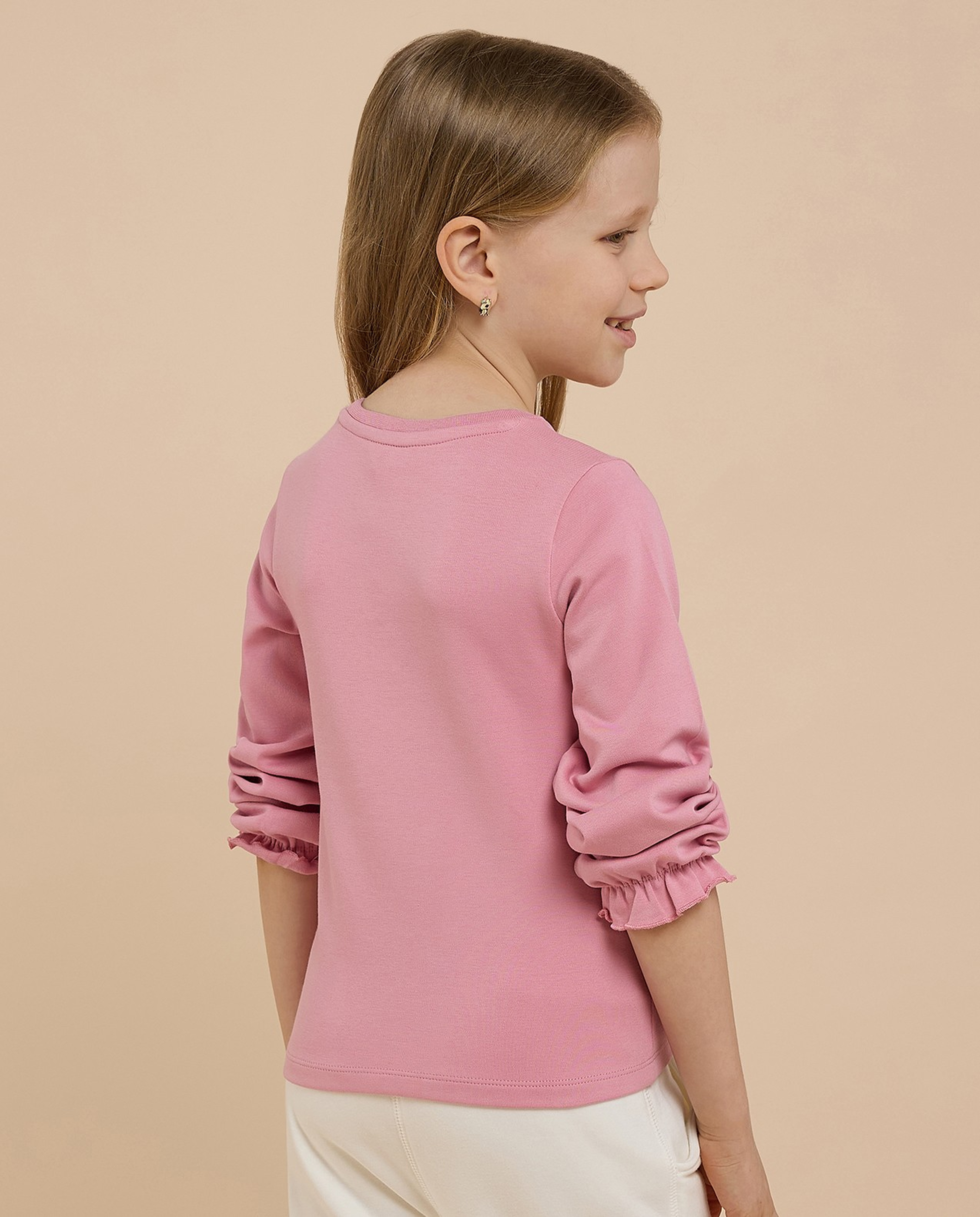 Embroidered Top with Crew Neck and Long Sleeves