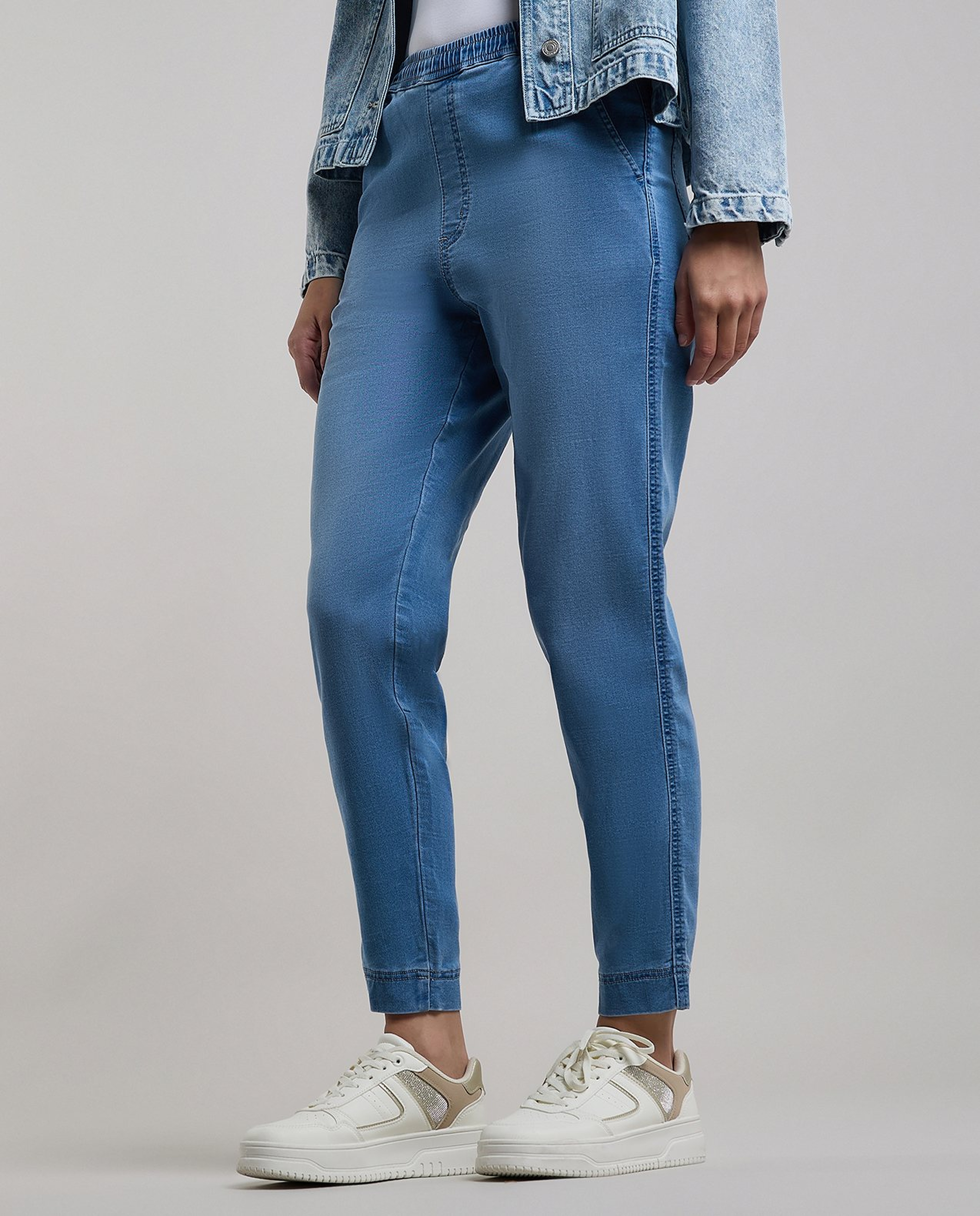 Faded Jeggings with Elastic Waist